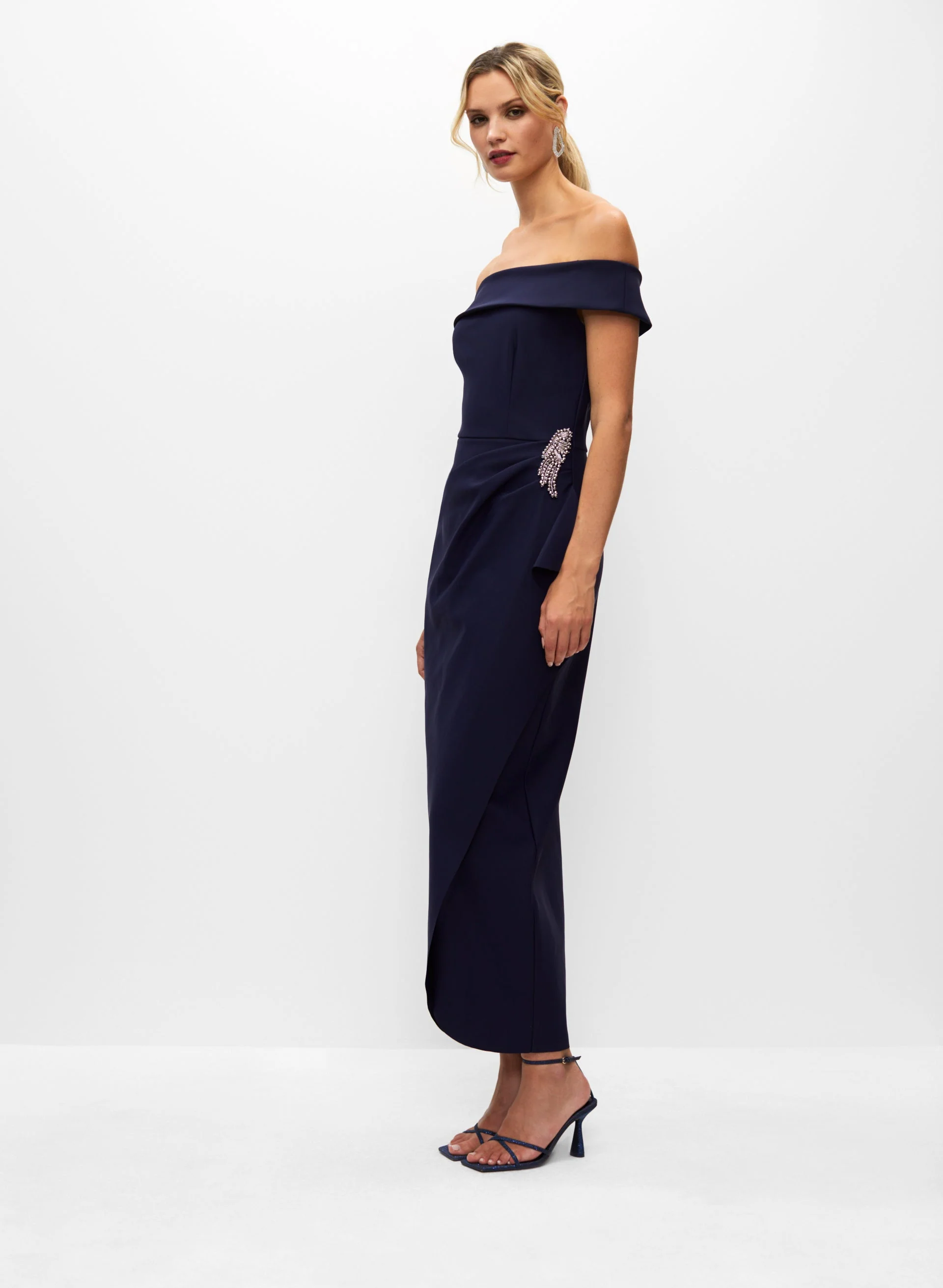 Alex Evenings - Off-the-Shoulder Rhinestone Appliqué Dress - Image 3