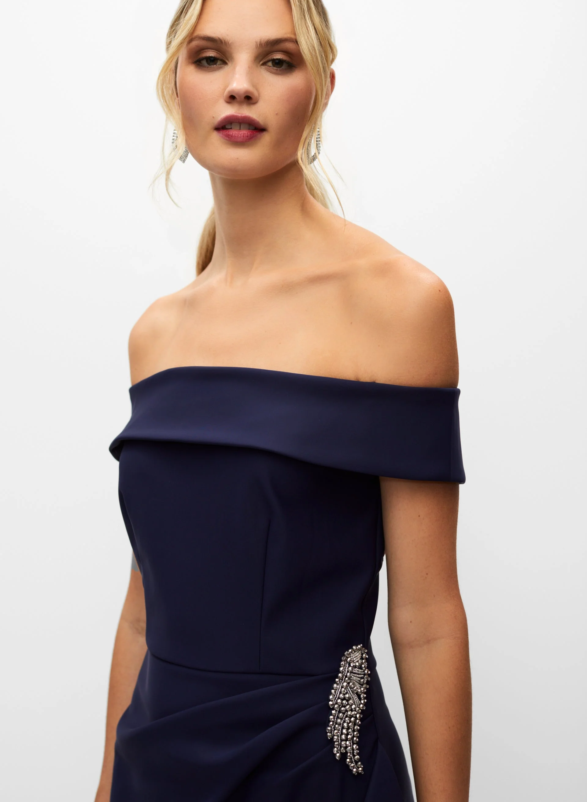 Alex Evenings - Off-the-Shoulder Rhinestone Appliqué Dress - Image 4