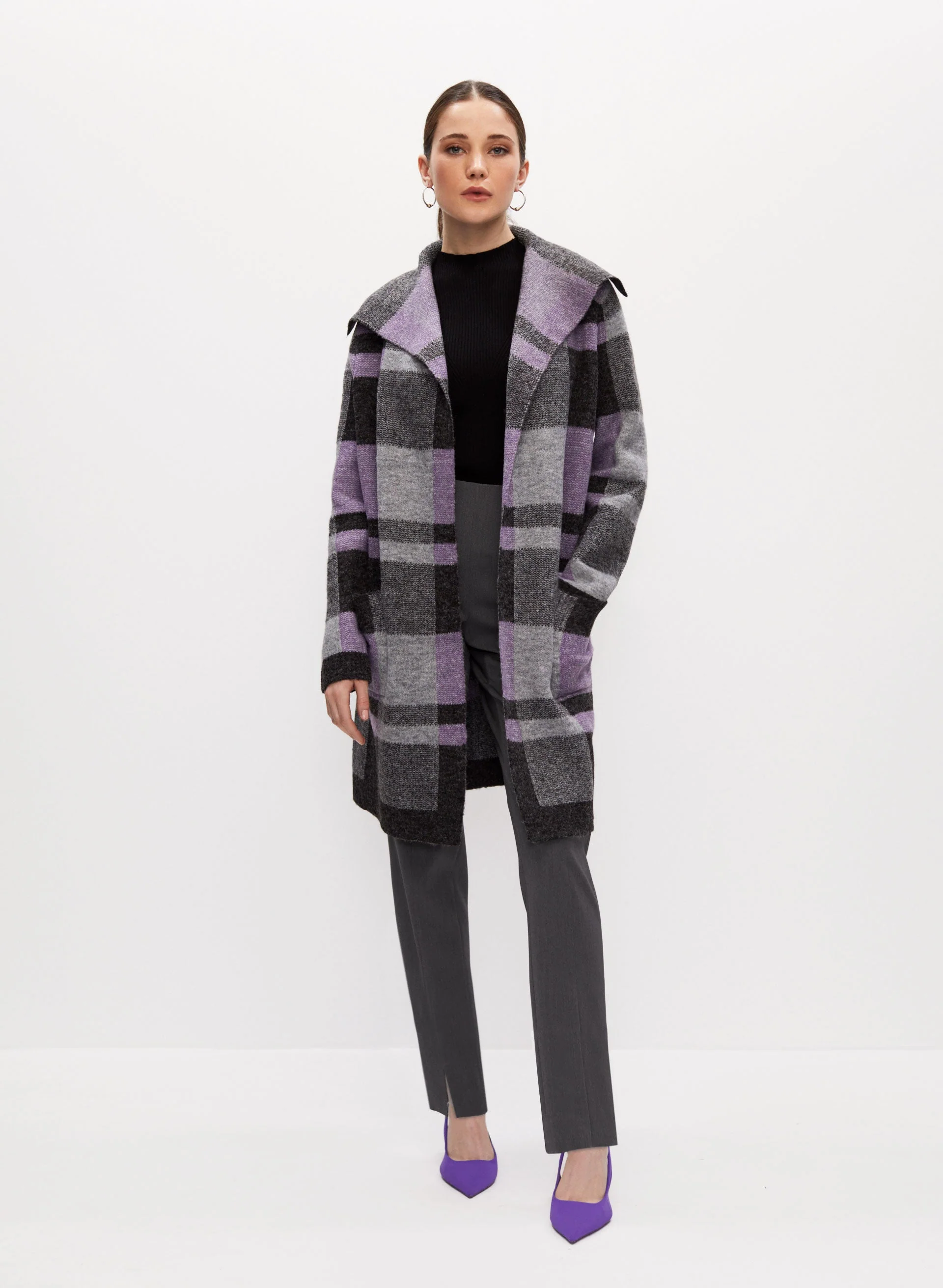 Angora Blend Plaid Motif Cardigan - Image 3