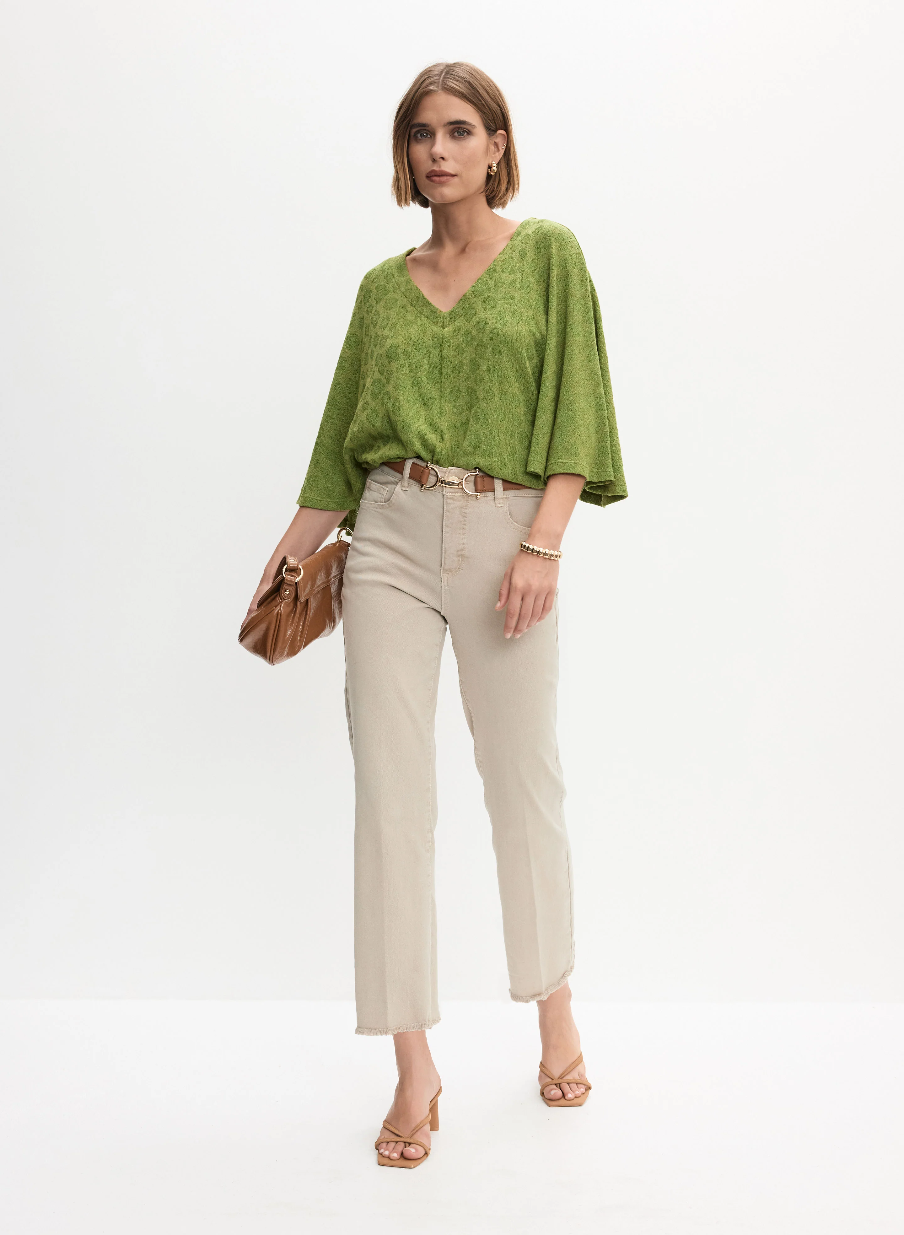 Animal Print Top & Straight Leg Jeans
