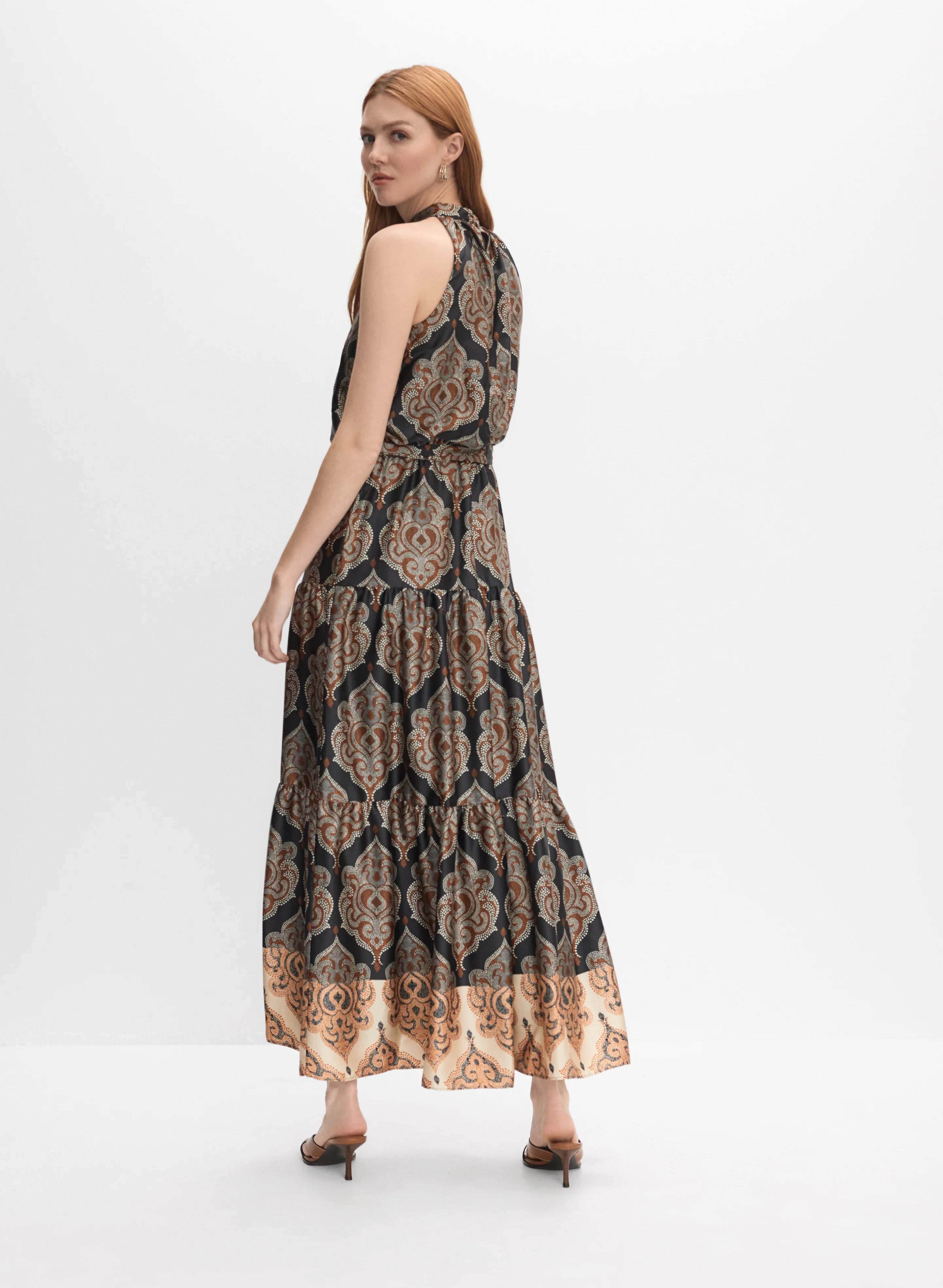 Baroque Print Satin Dress - Image 4