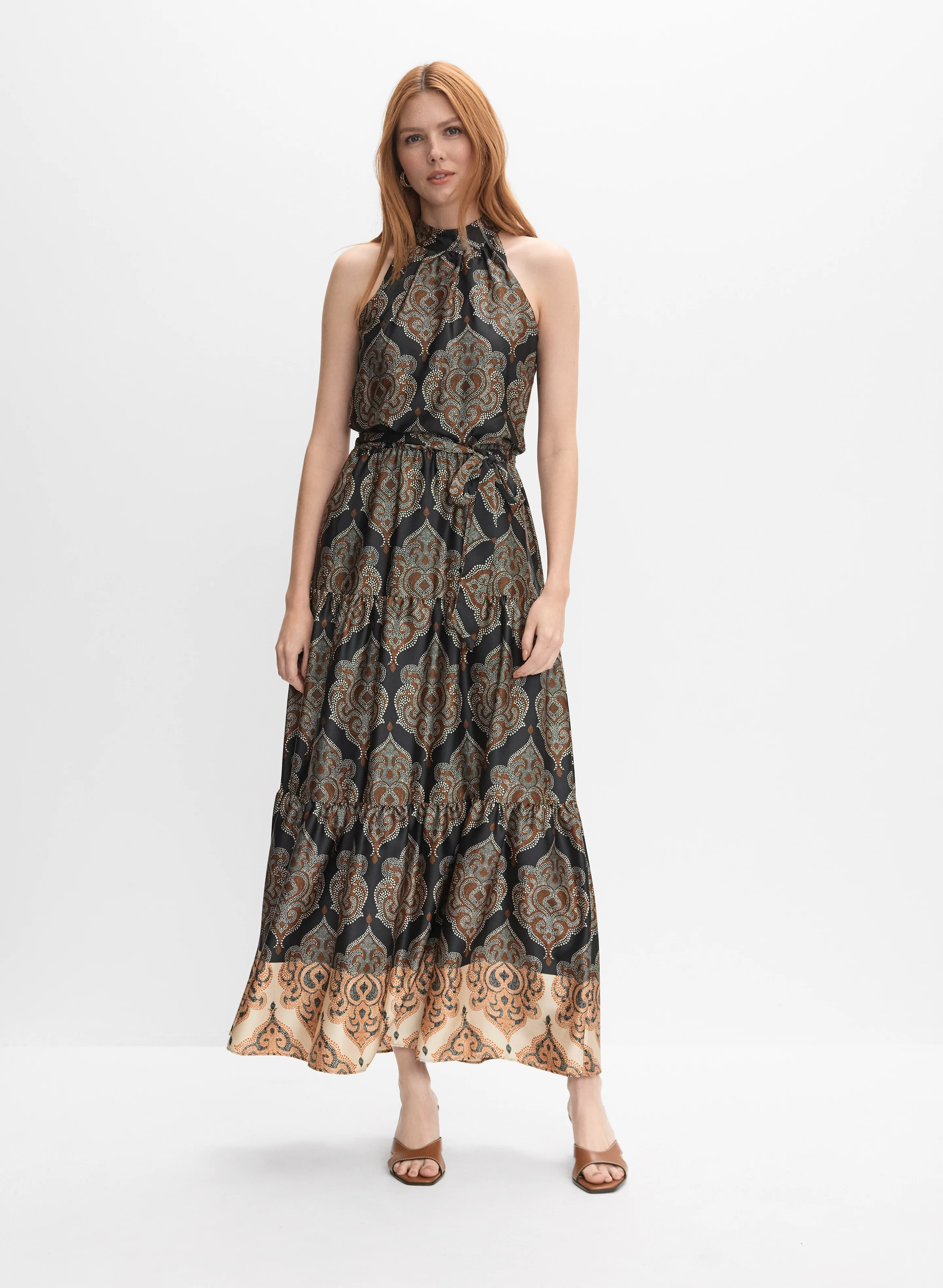Baroque Print Satin Dress - Image 7