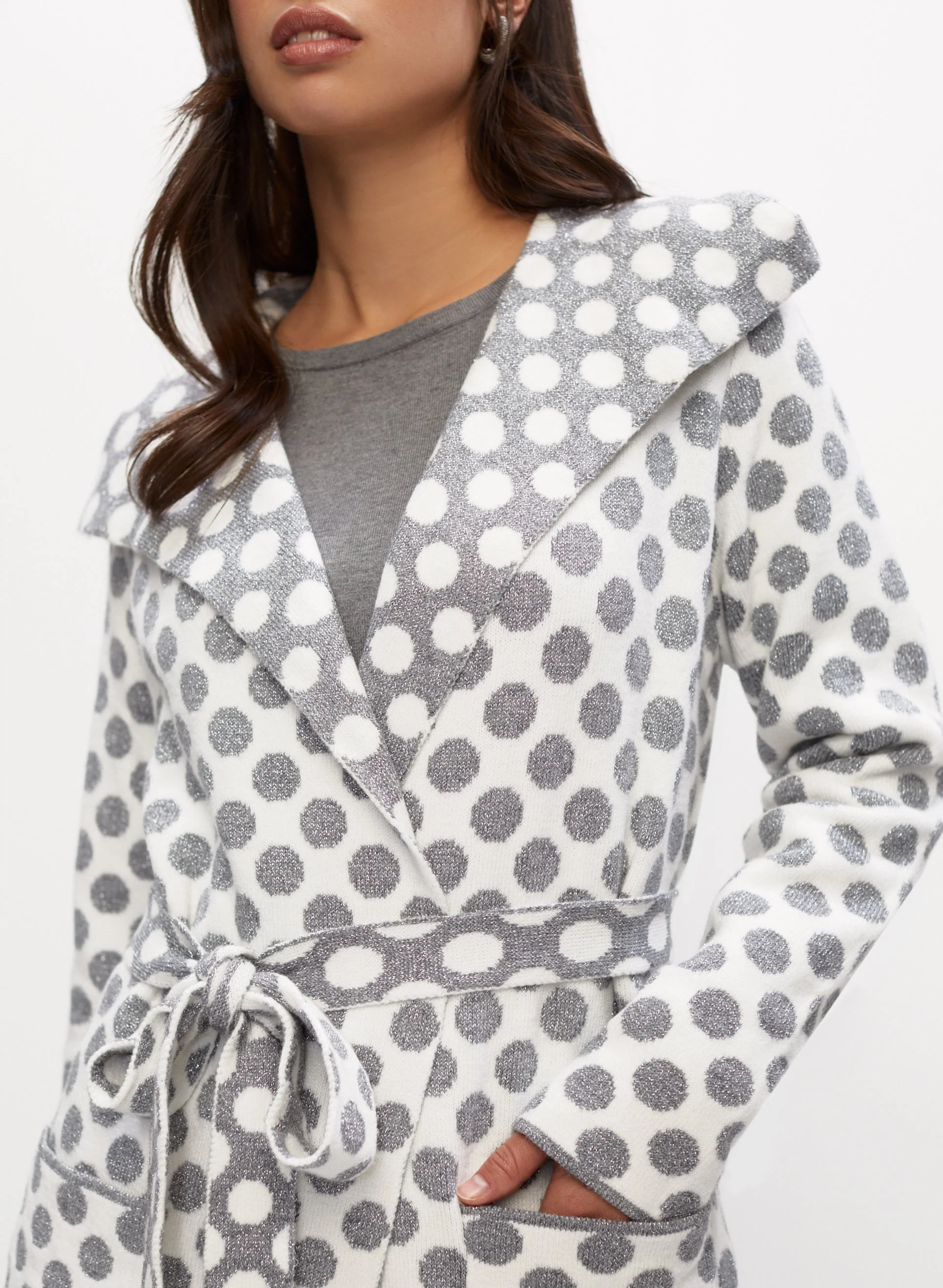 Joseph Ribkoff - Belted Polka Dot Motif Cardigan - Image 3