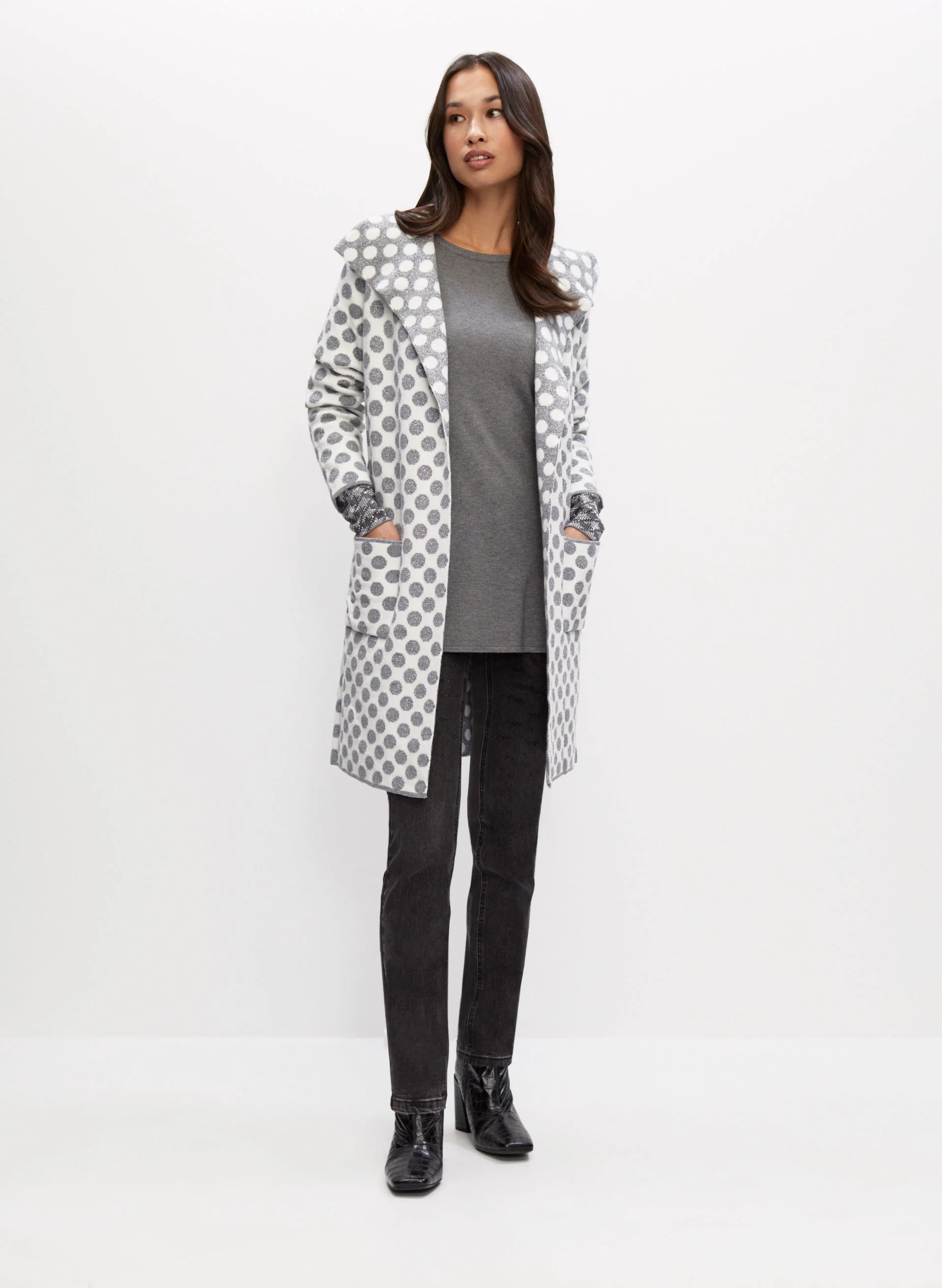 Joseph Ribkoff - Belted Polka Dot Motif Cardigan - Image 4