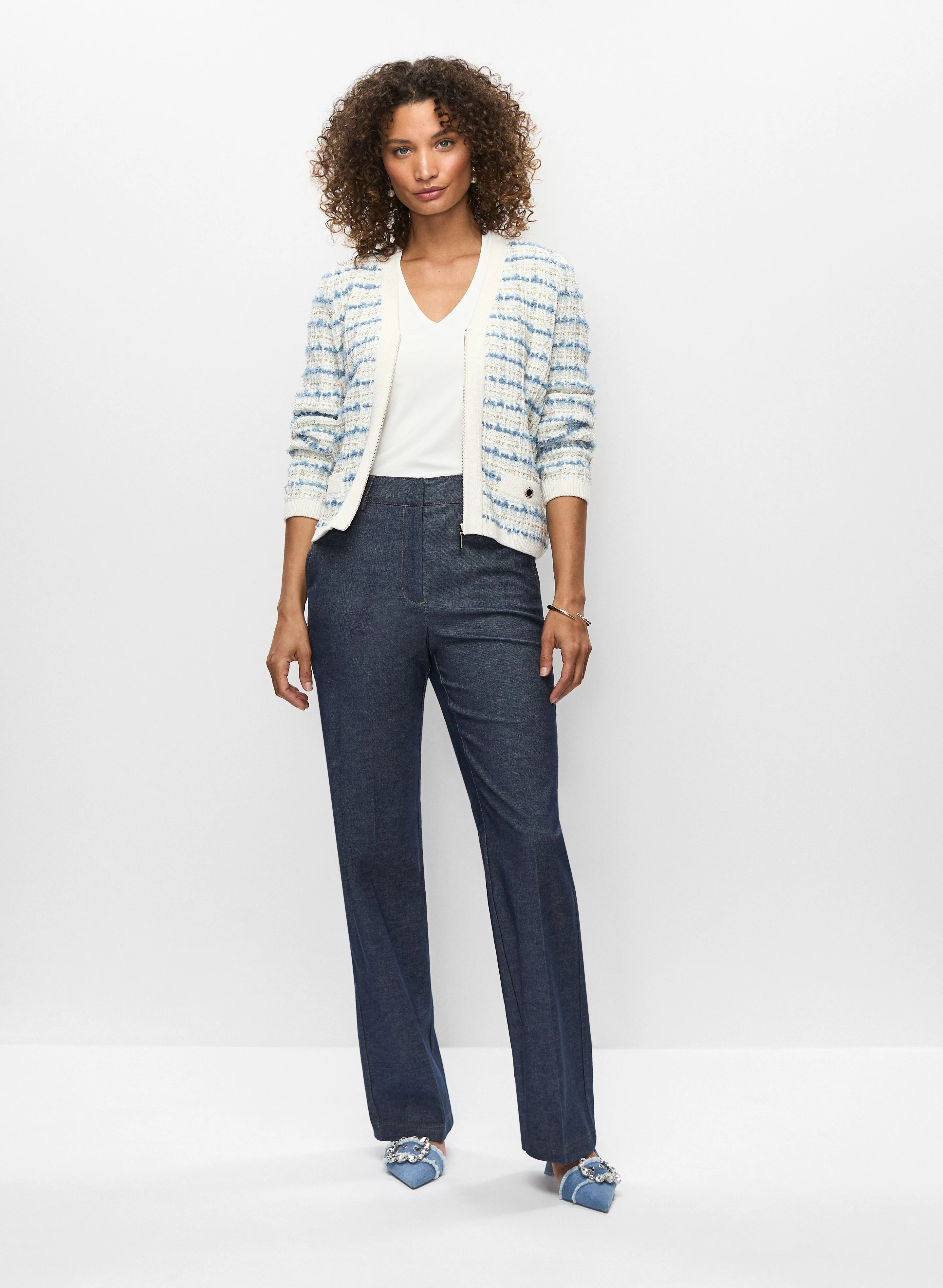 Striped Cardigan & Denim Pants