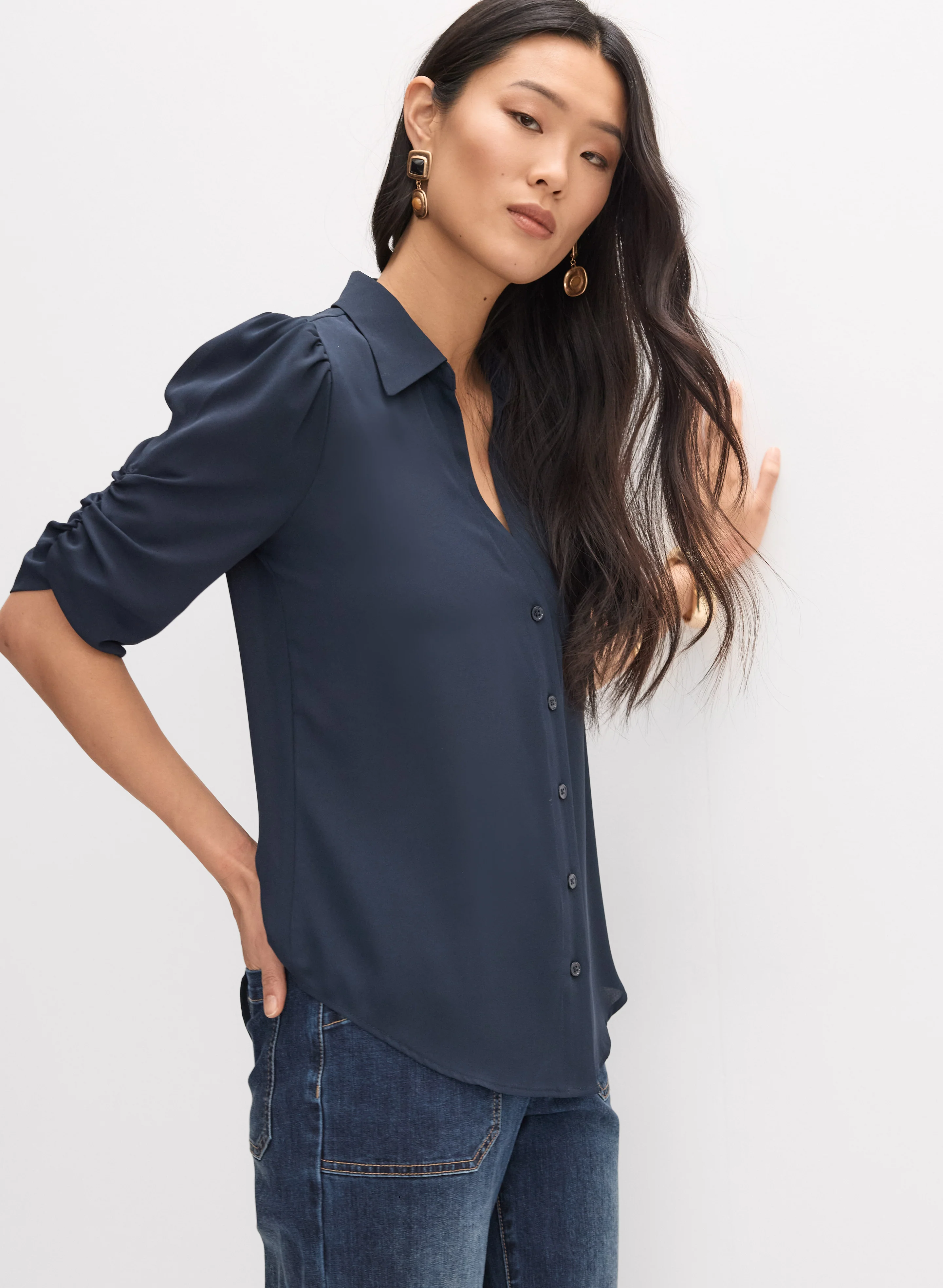 Button-Down Crepe Blouse - Image 5