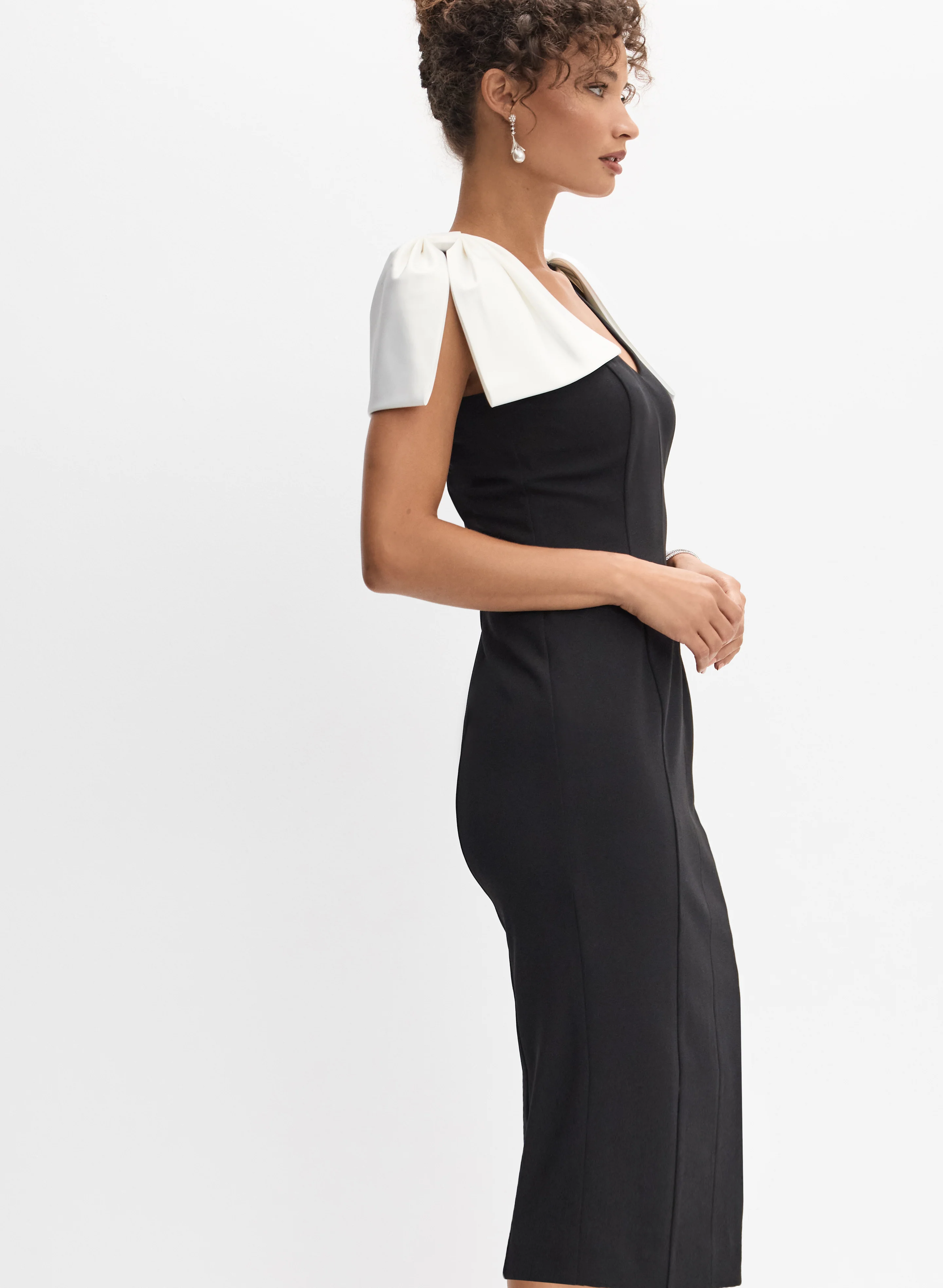 Contrast Bow Shoulder Dress - Image 2