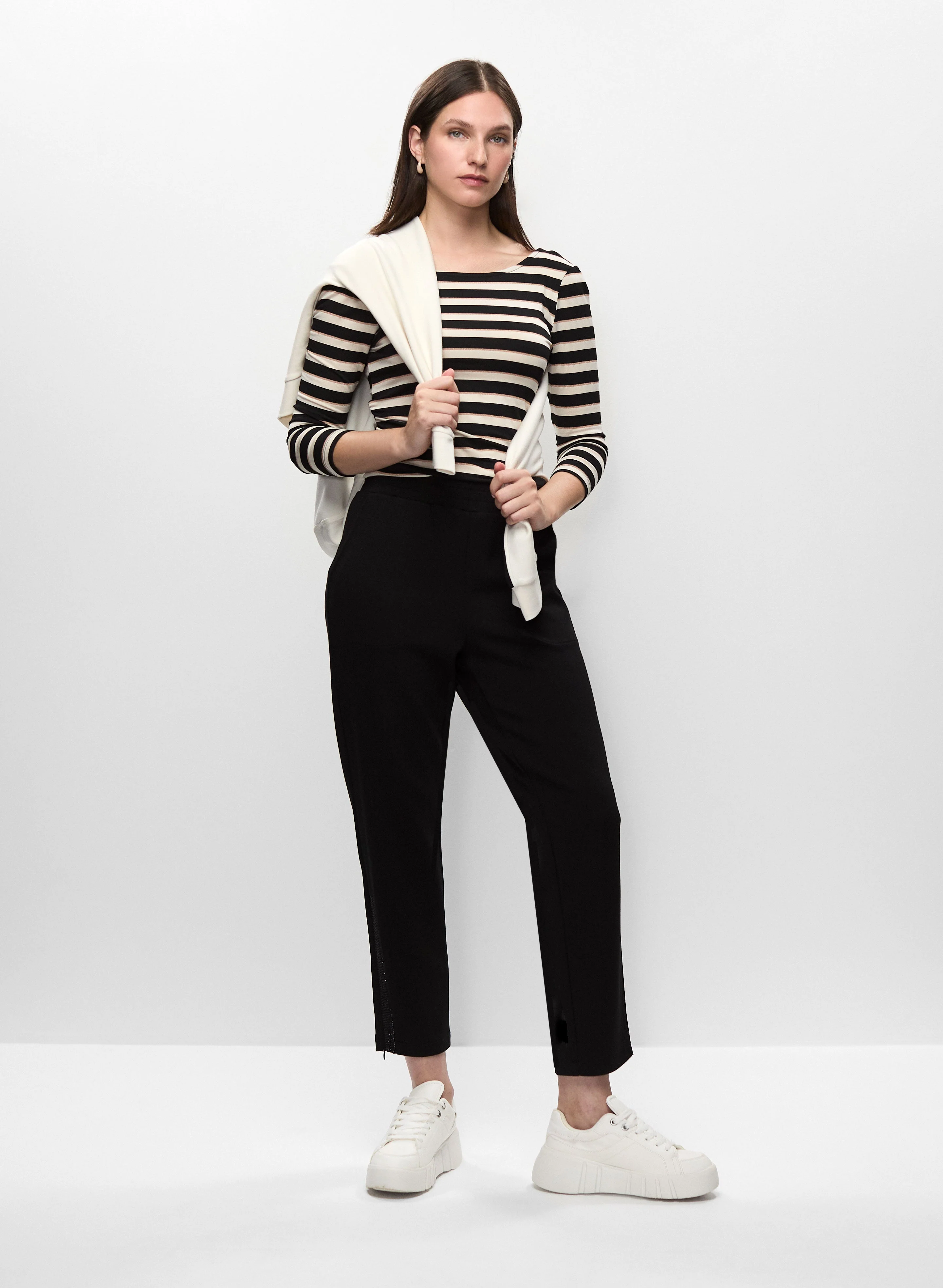 Contrast Stripe Hooded Top & Straight Leg Pants