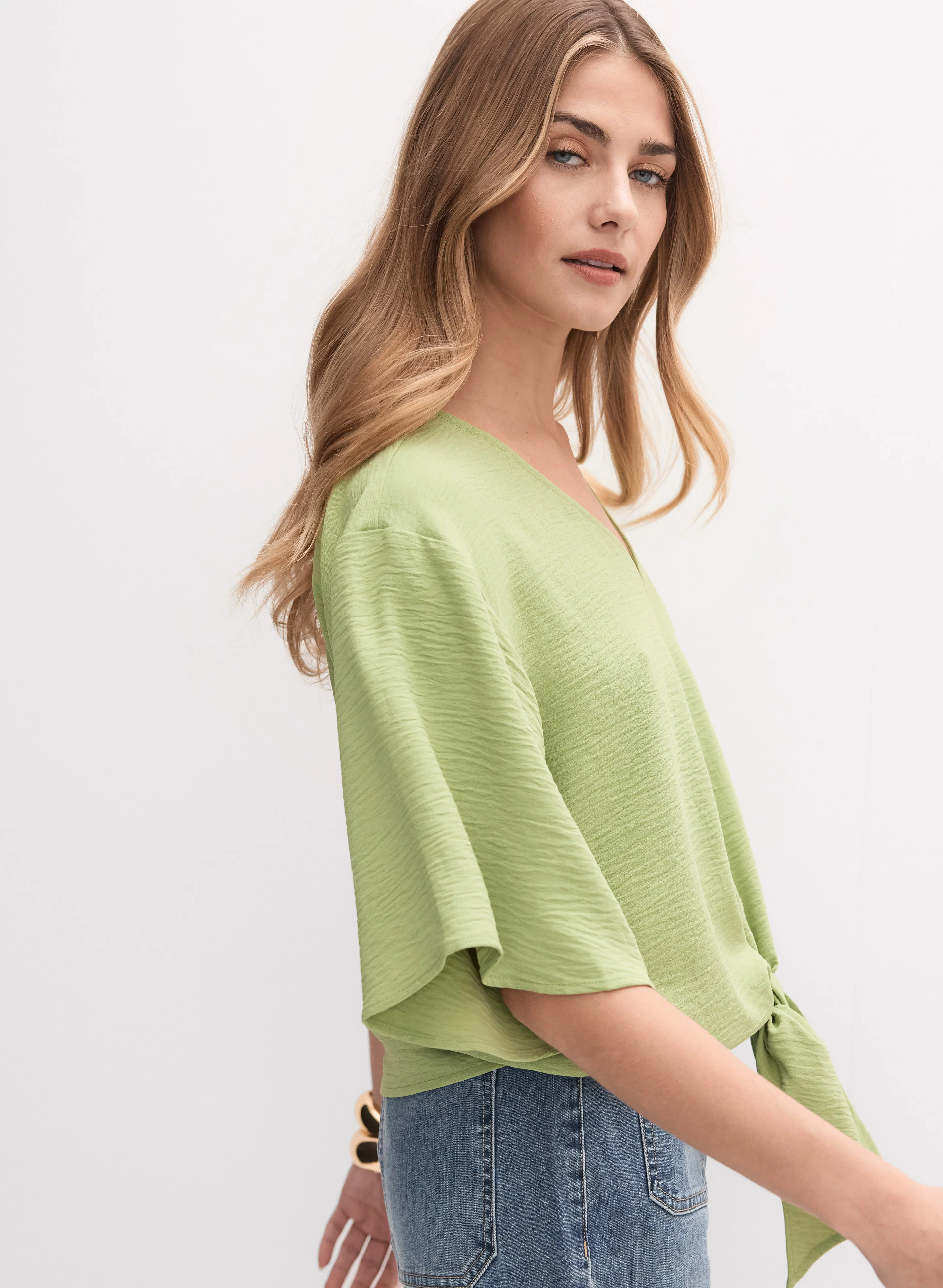 Crinkle Self-Tie Blouse - Image 5