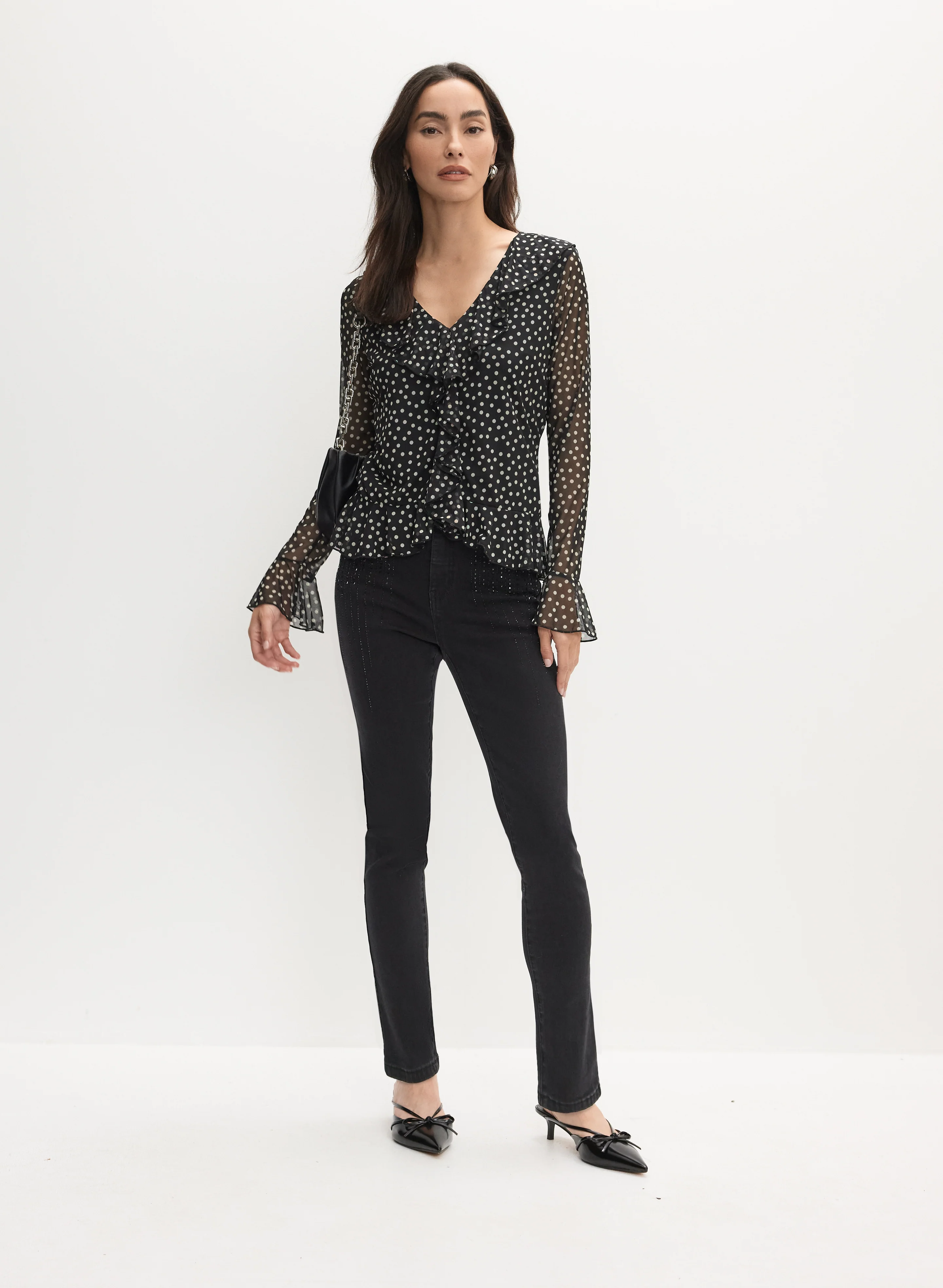 Dot Print Ruffle Front Top - Image 3