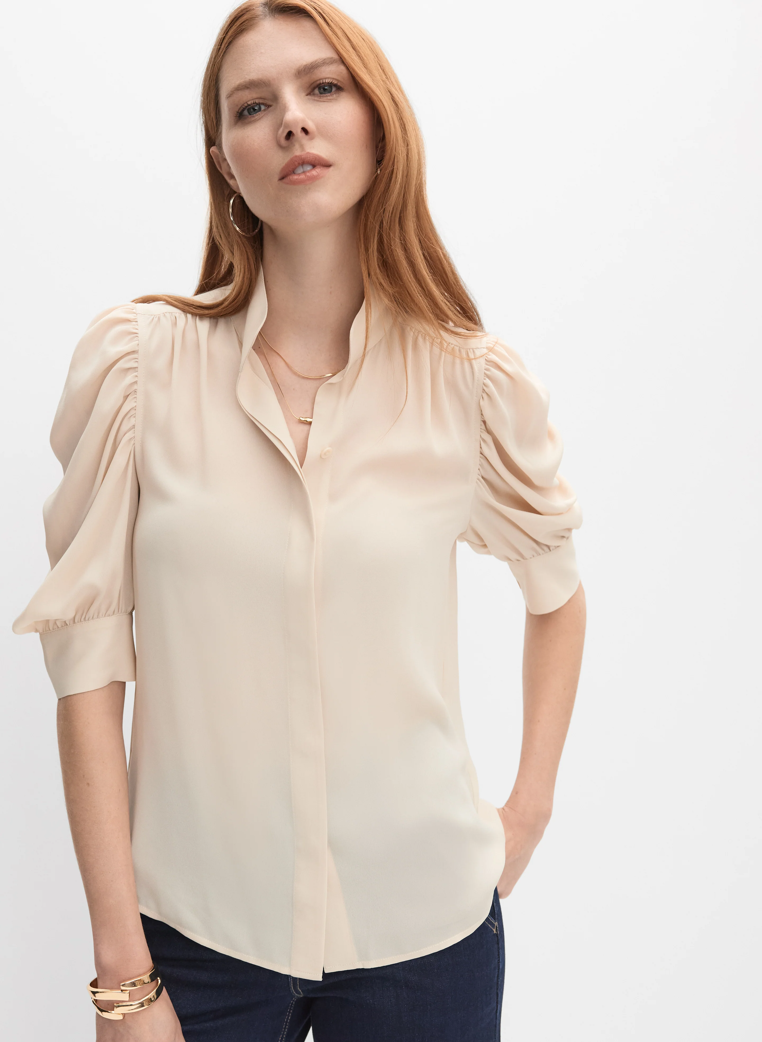 Draped Puff Sleeve Blouse - Image 5