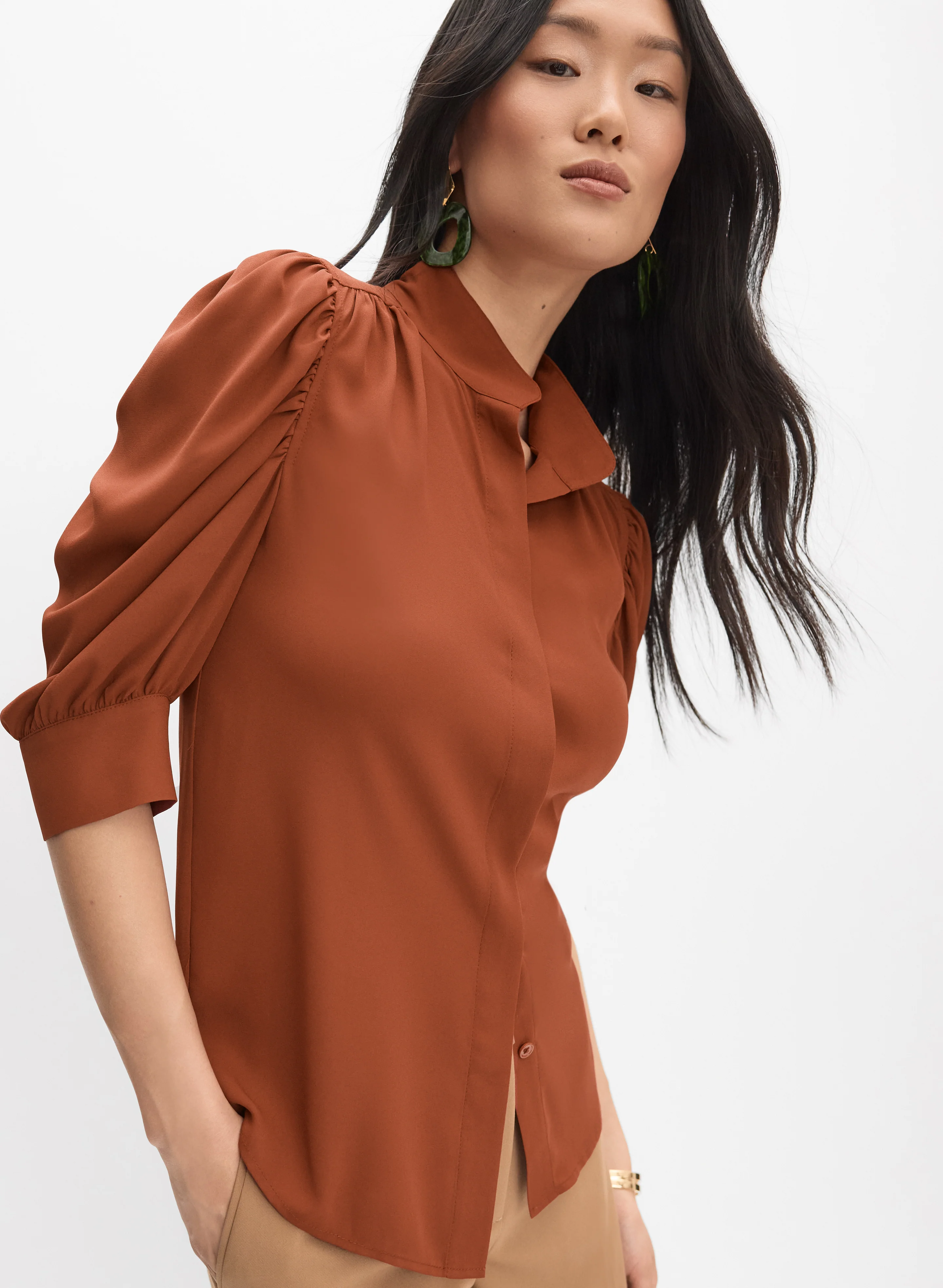 Draped Puff Sleeve Blouse - Image 8