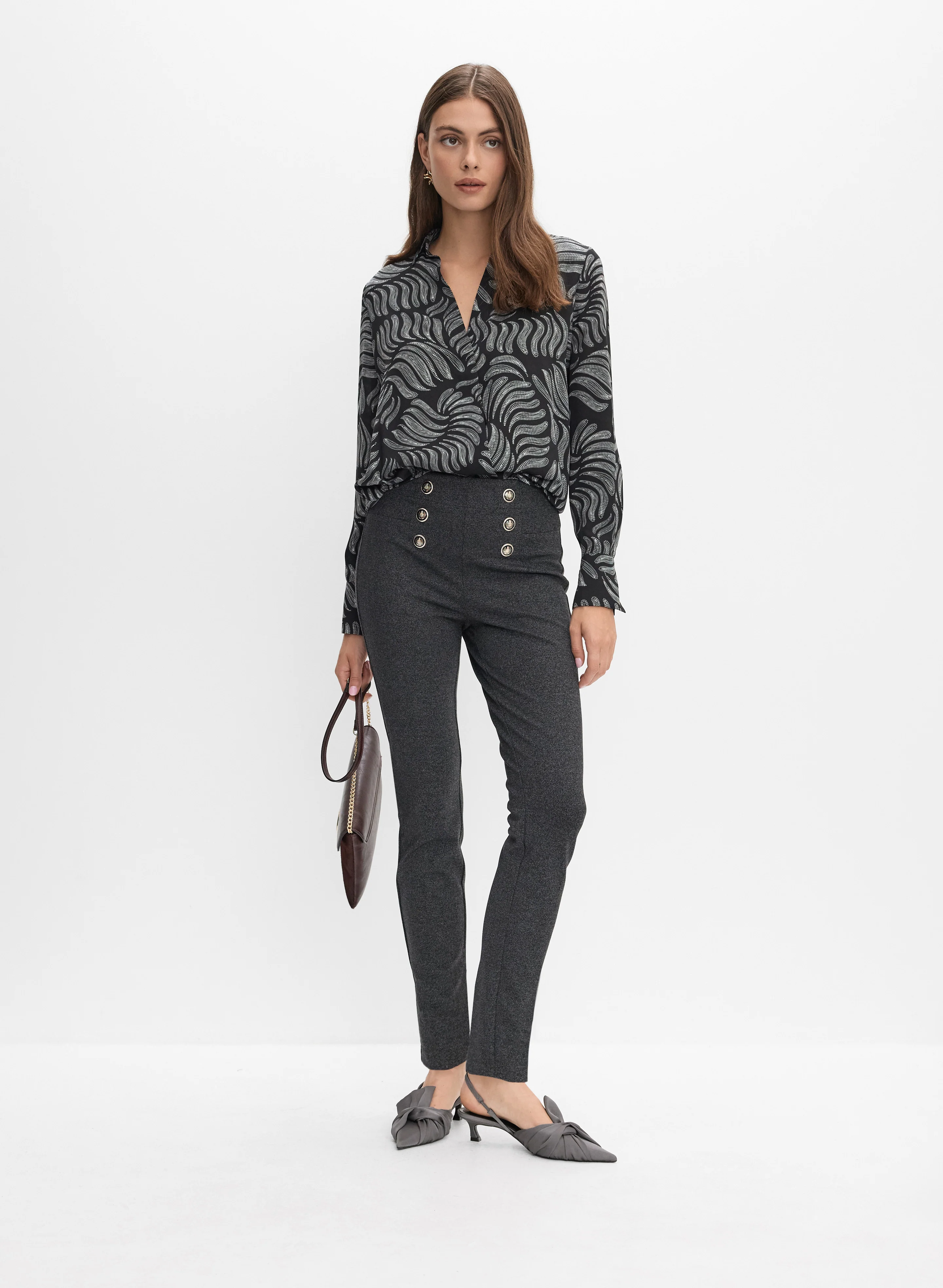 Embossed Button Slim-Leg Pants - Image 3