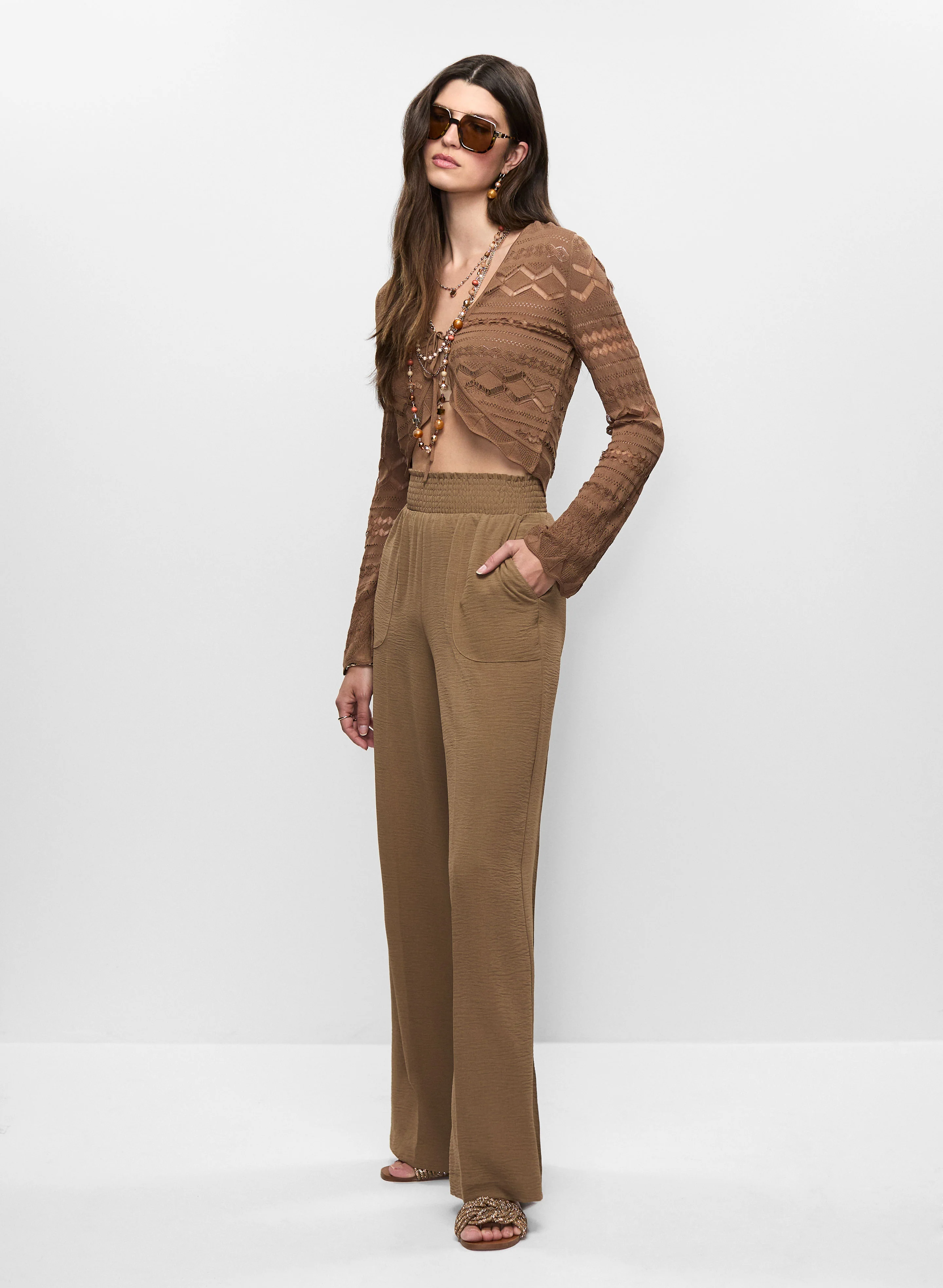 Shirred Waist Wide-Leg Pants - Image 5