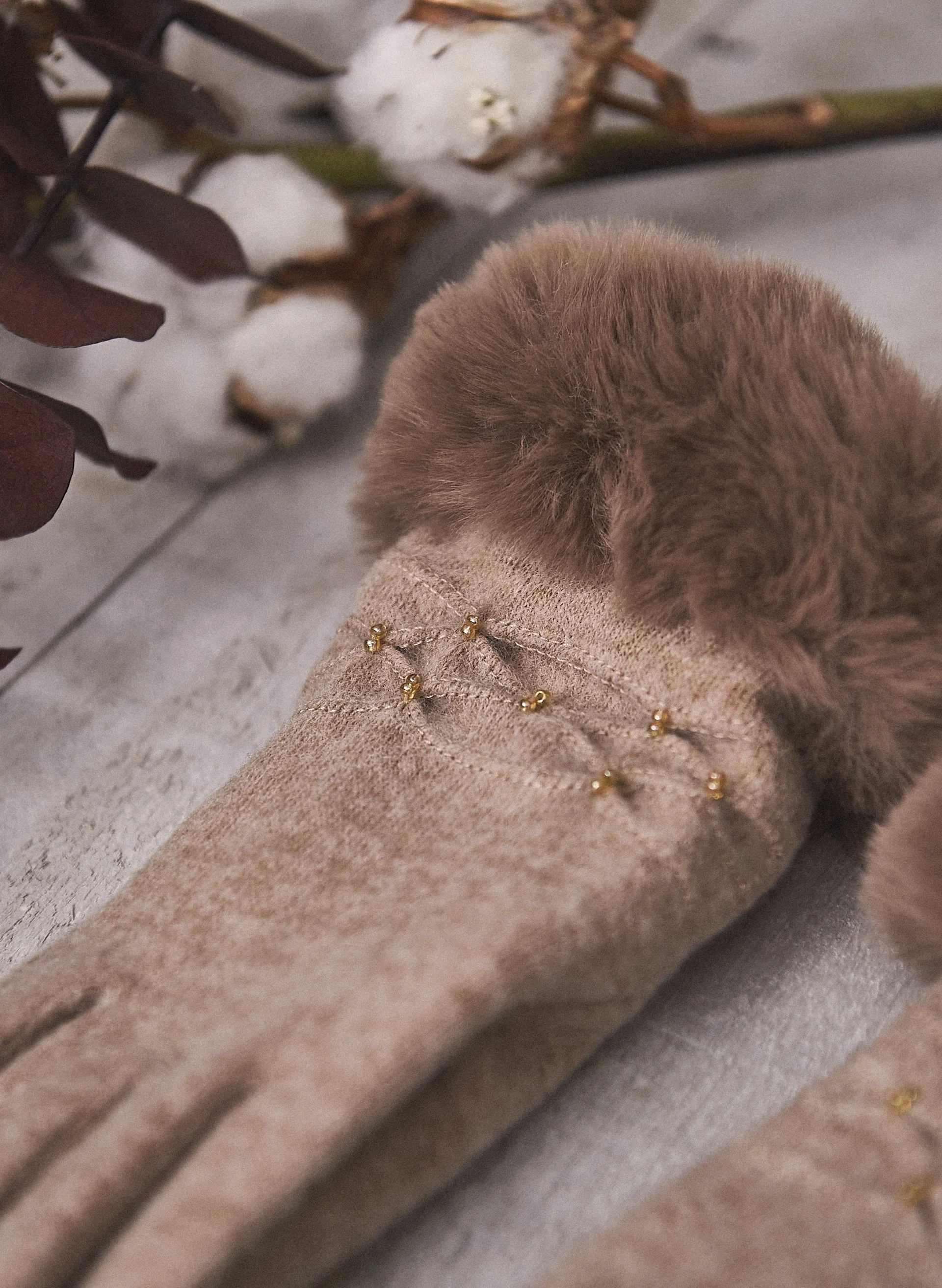 Faux Fur Detail Gloves - Image 2
