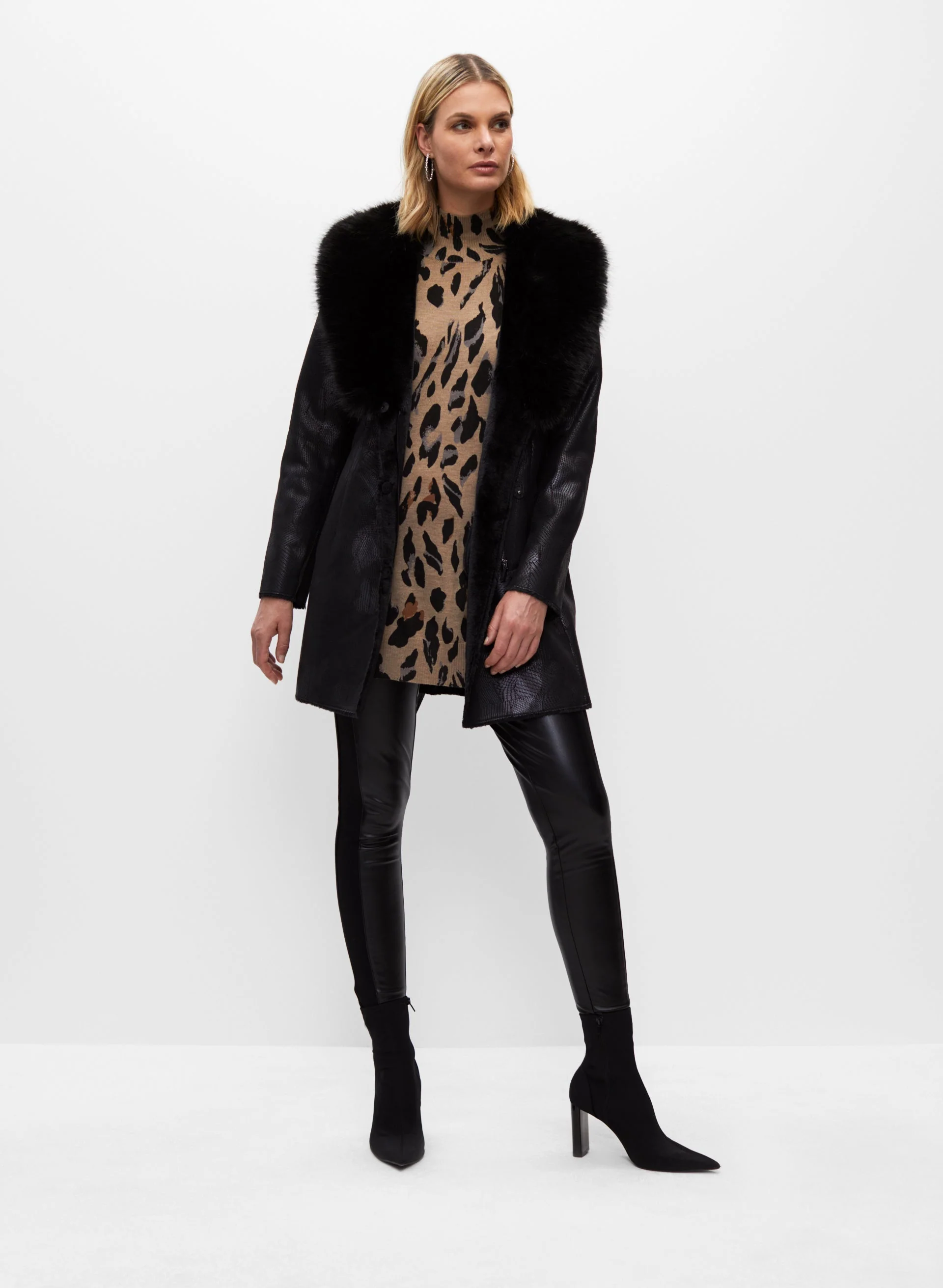 Faux Fur Shawl Collar Belted Coat - Image 4