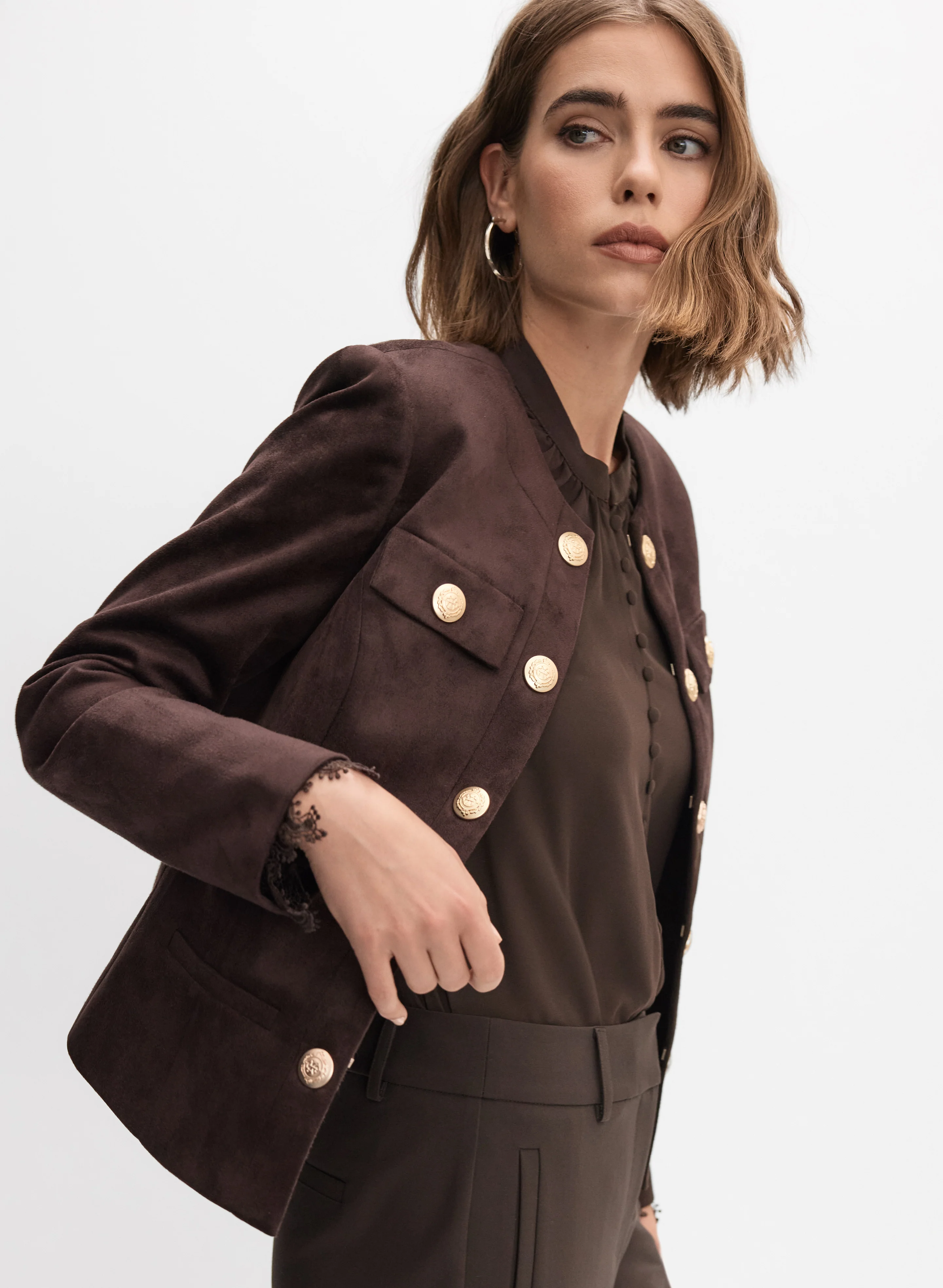 Faux-Suede Embossed Button Jacket - Image 4