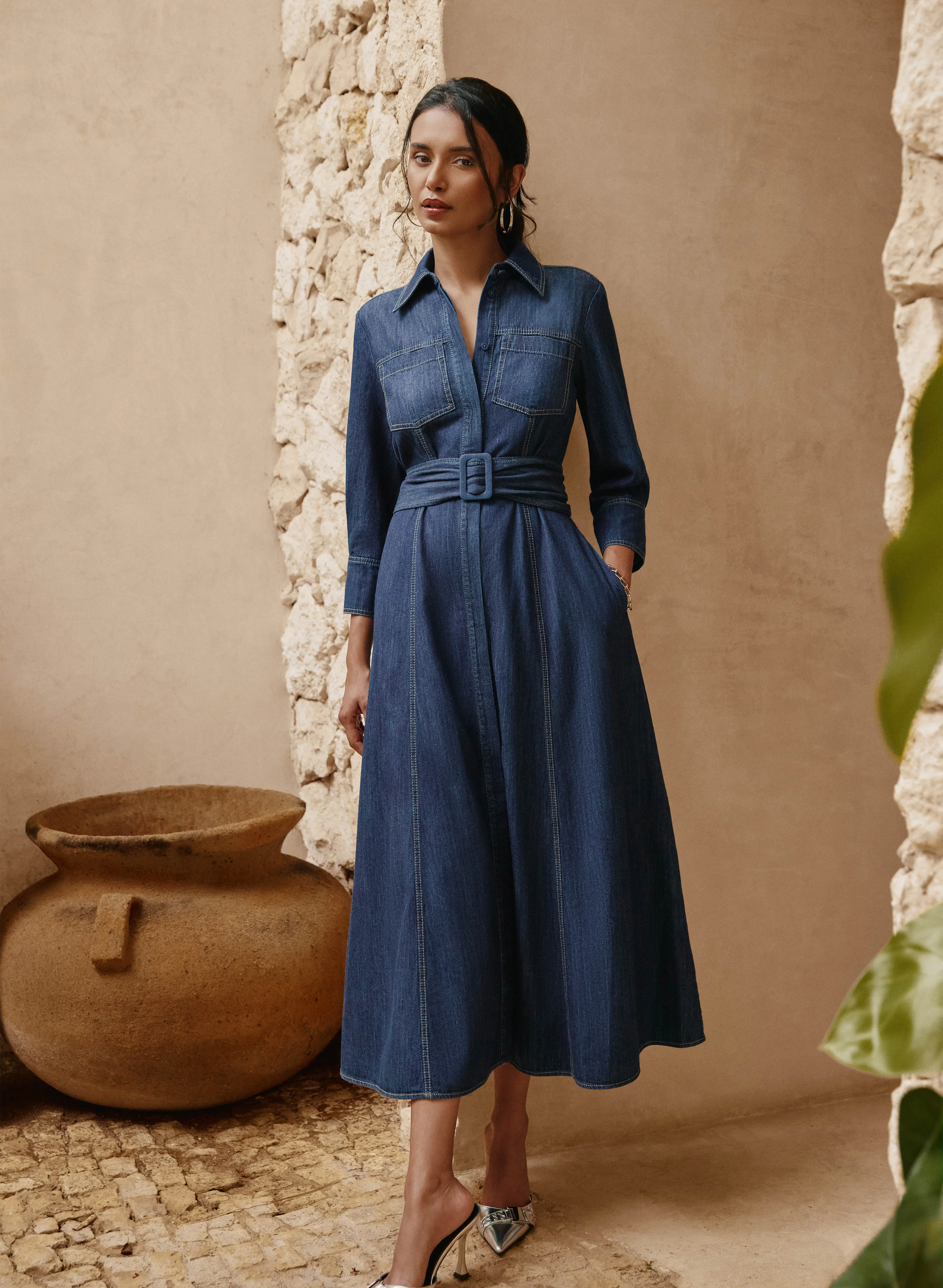 Fit & Flare Denim Shirt Dress - Image 2