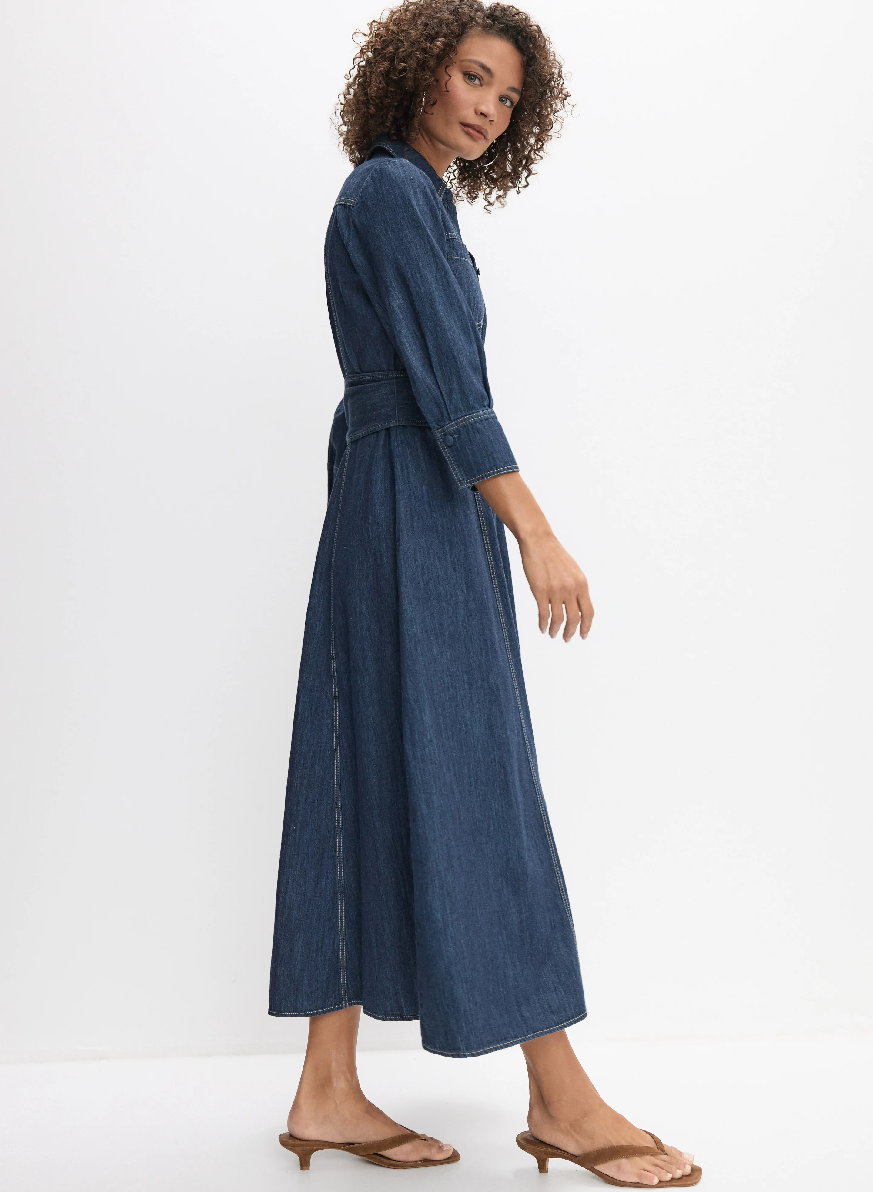 Fit & Flare Denim Shirt Dress - Image 7