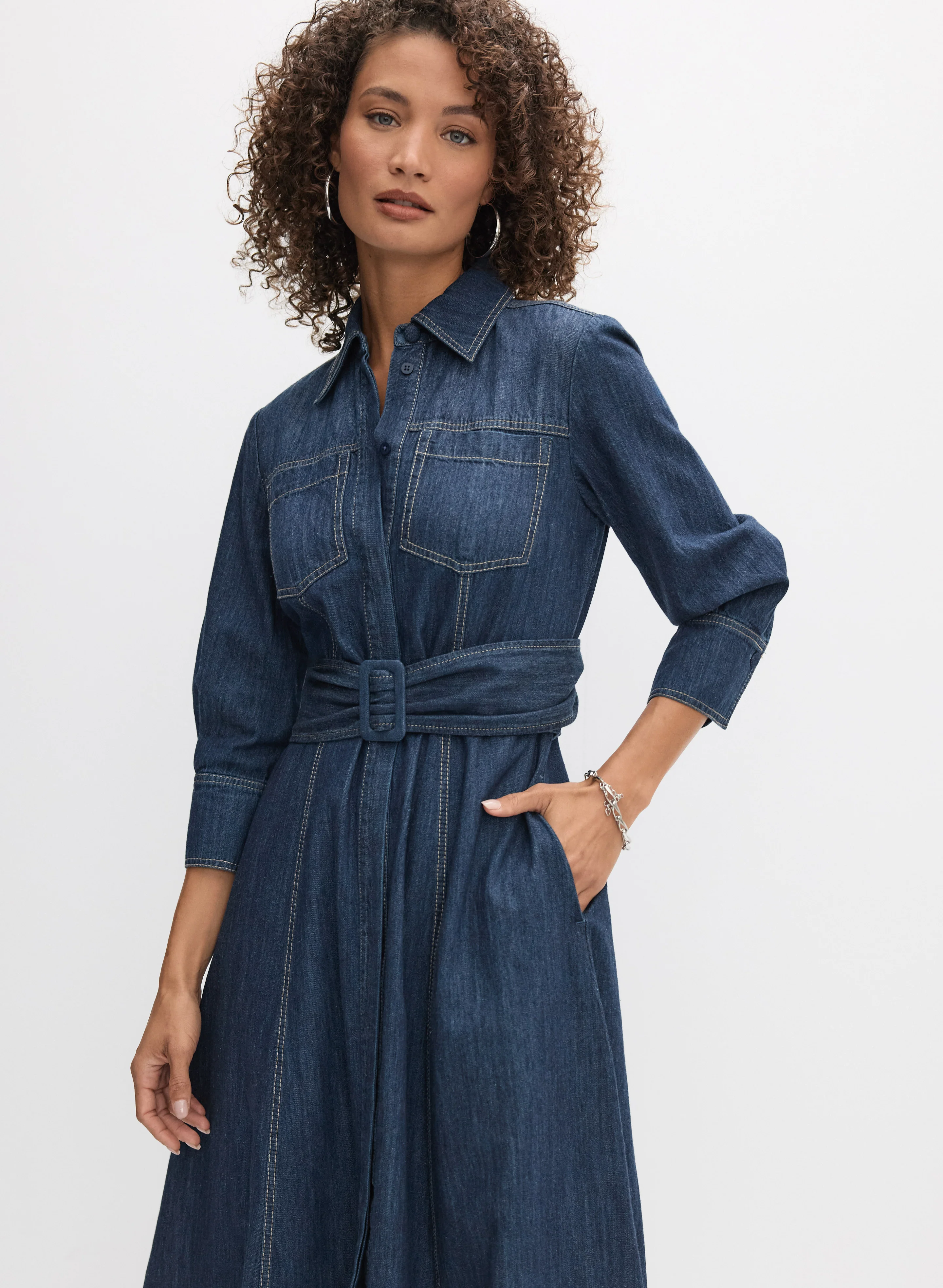 Fit & Flare Denim Shirt Dress - Image 8