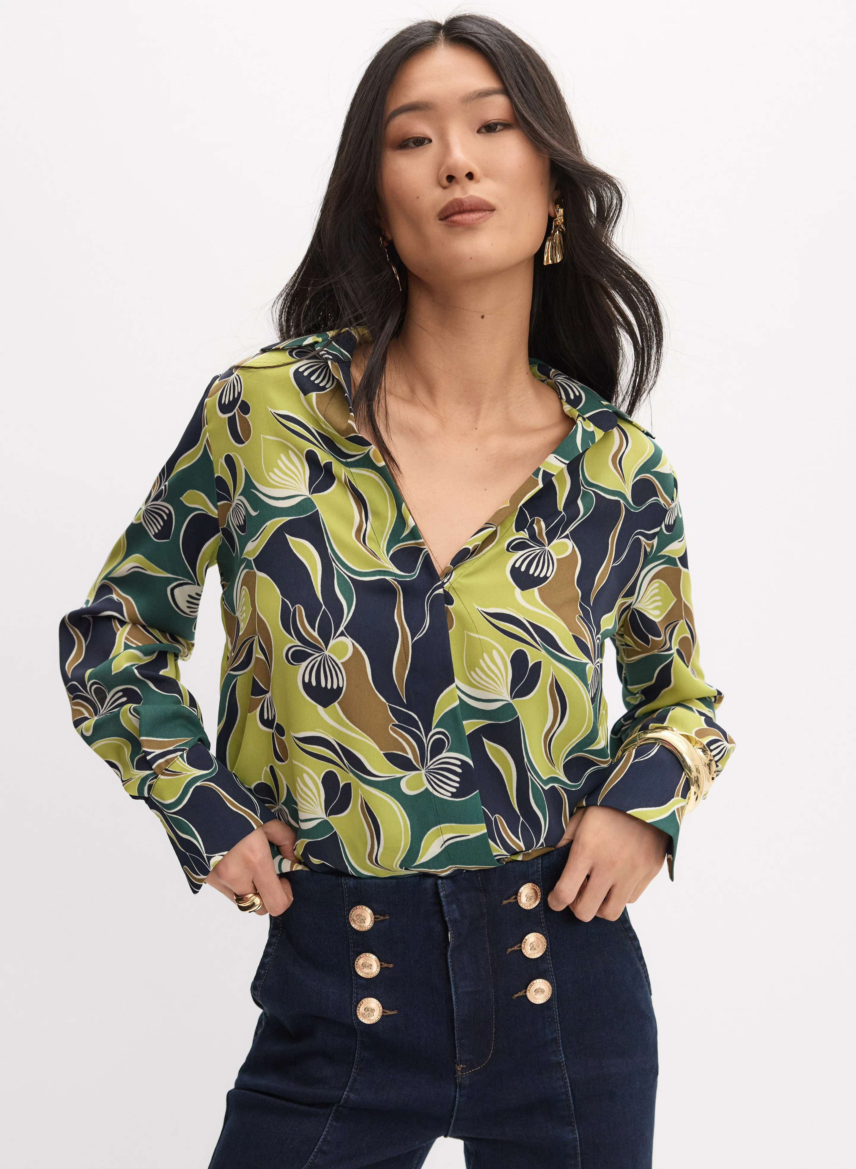 Floral Wrap-Style Blouse