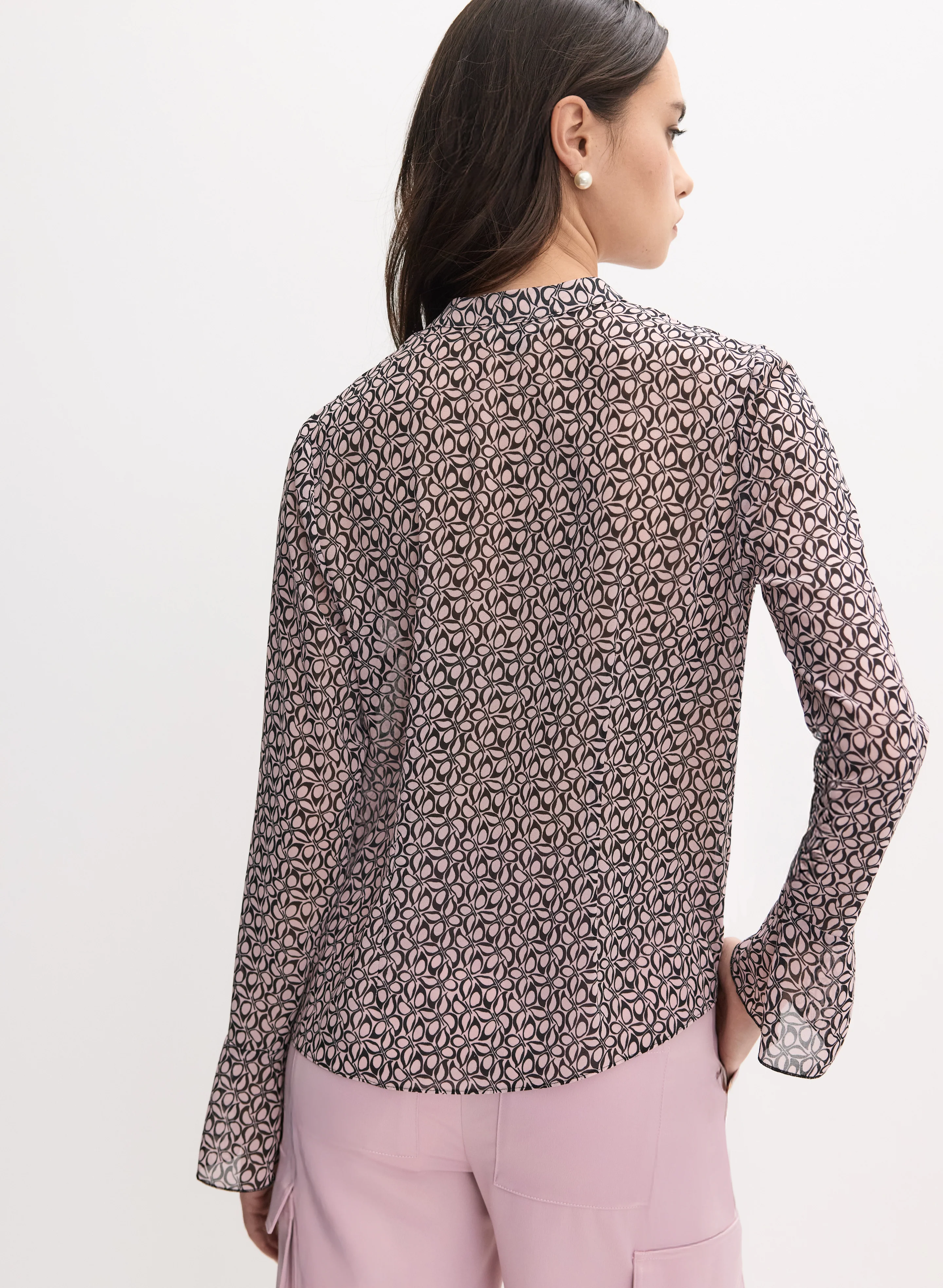 Geometric Ruffle Front Blouse - Image 3