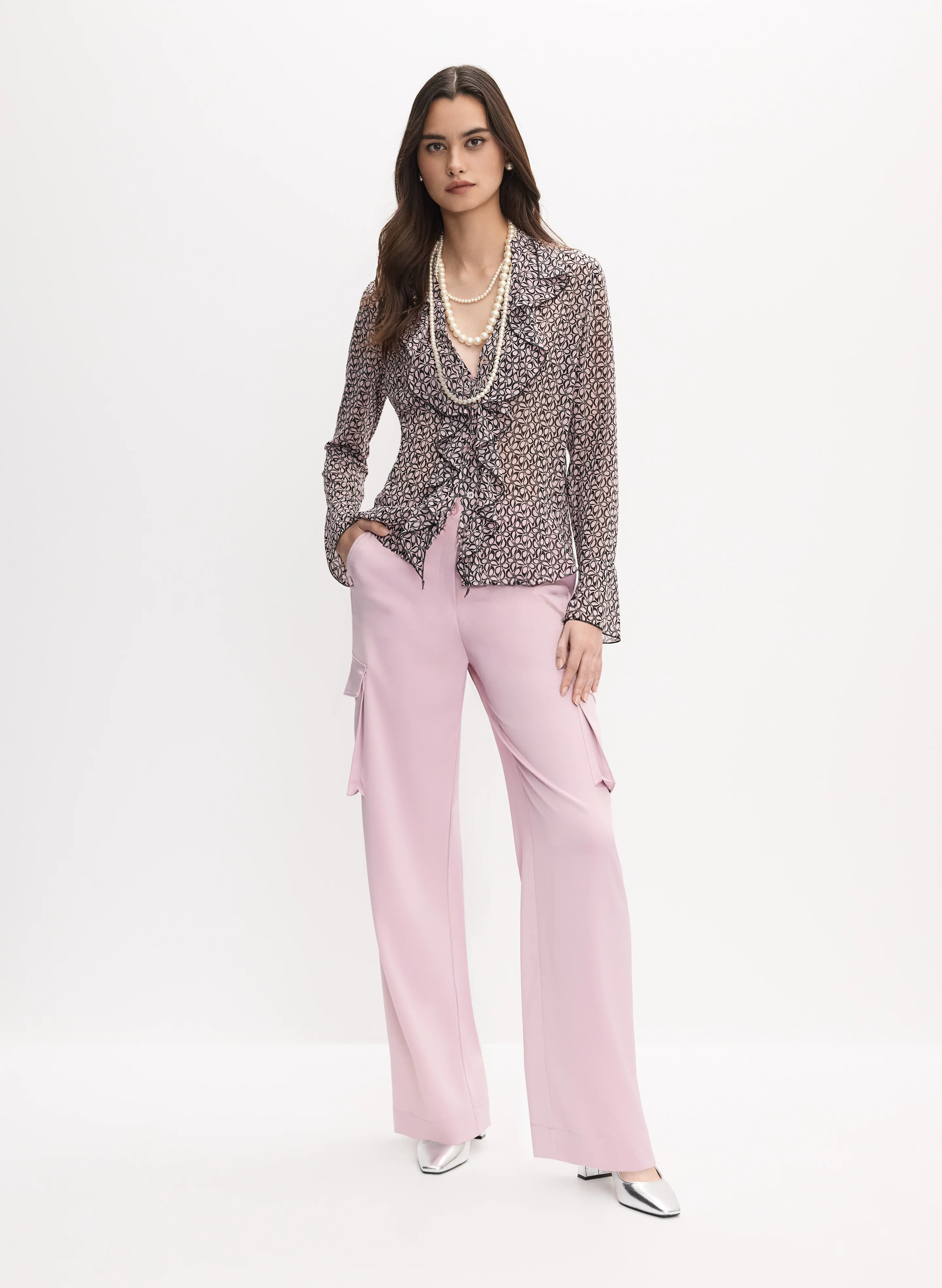 Geometric Ruffle Front Blouse - Image 4