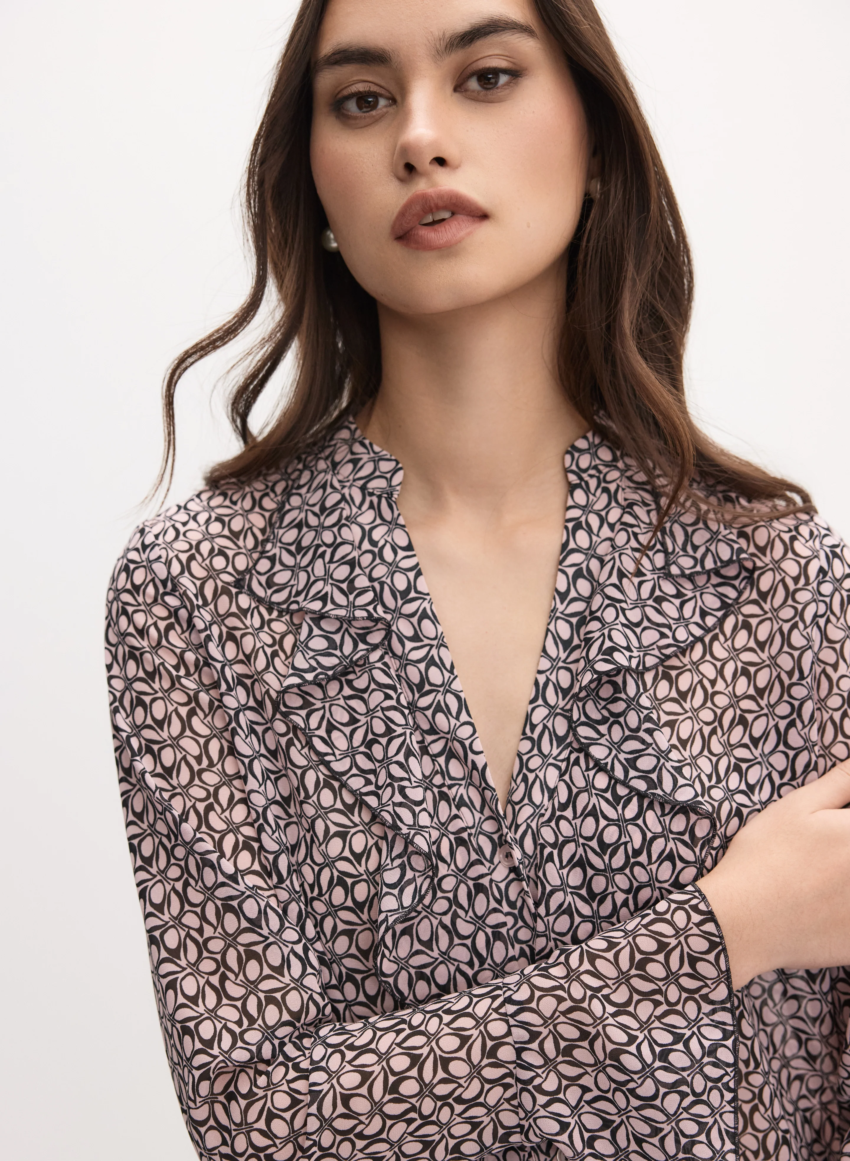 Geometric Ruffle Front Blouse - Image 5