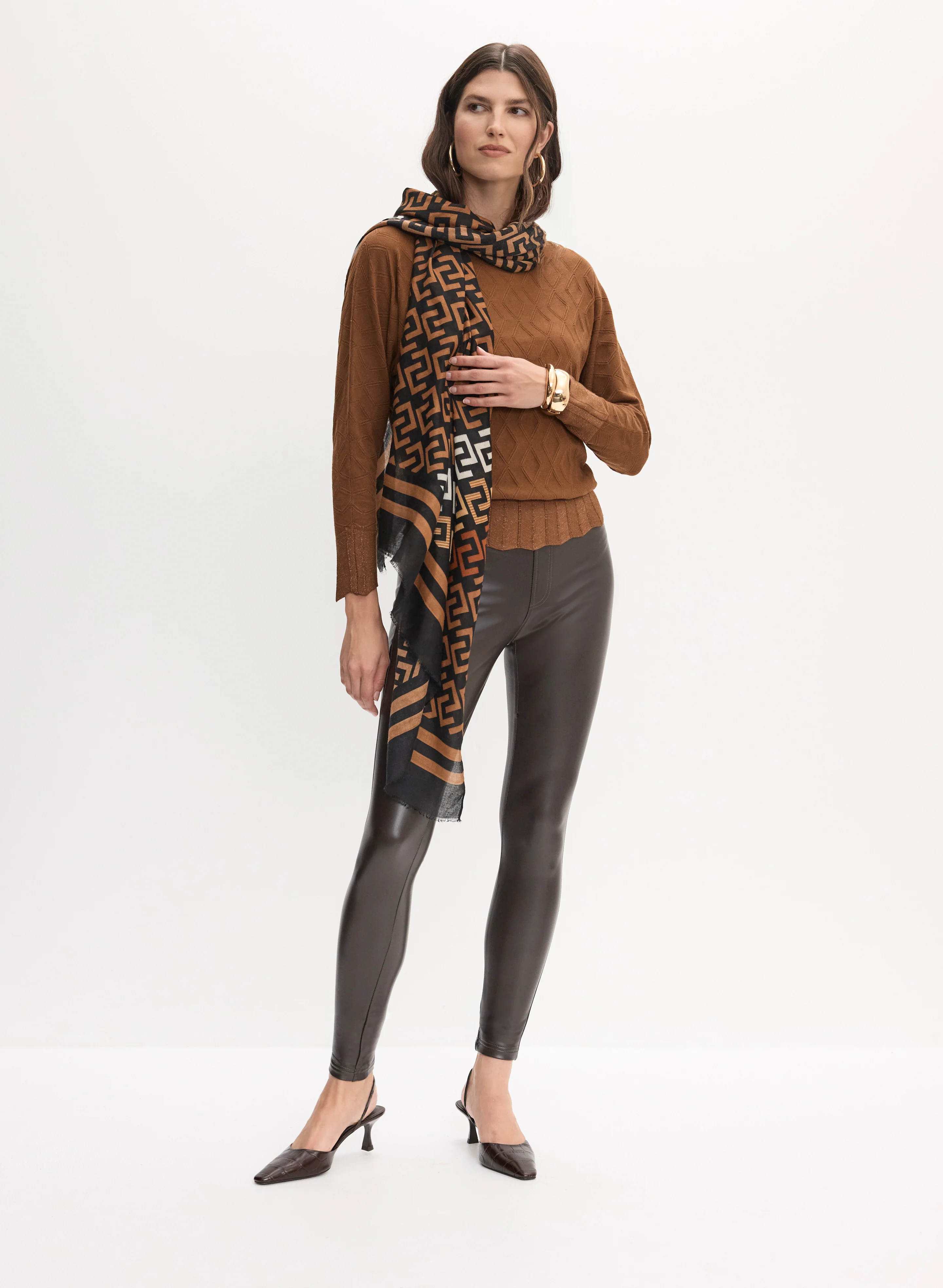 Geometric Stitch Sweater & Vegan Leather Leggings