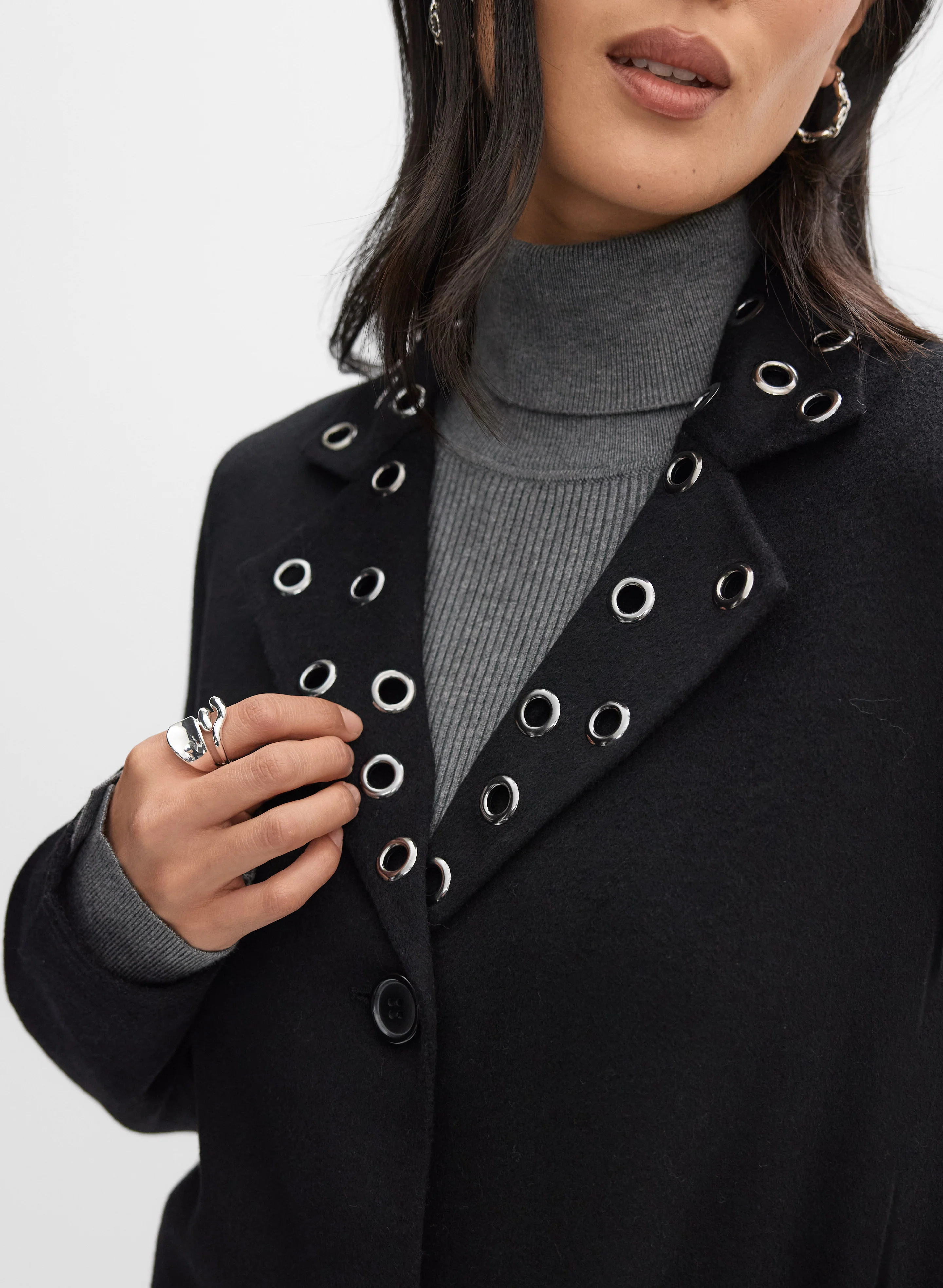 Grommet Detail Wool-Blend Coat - Image 2