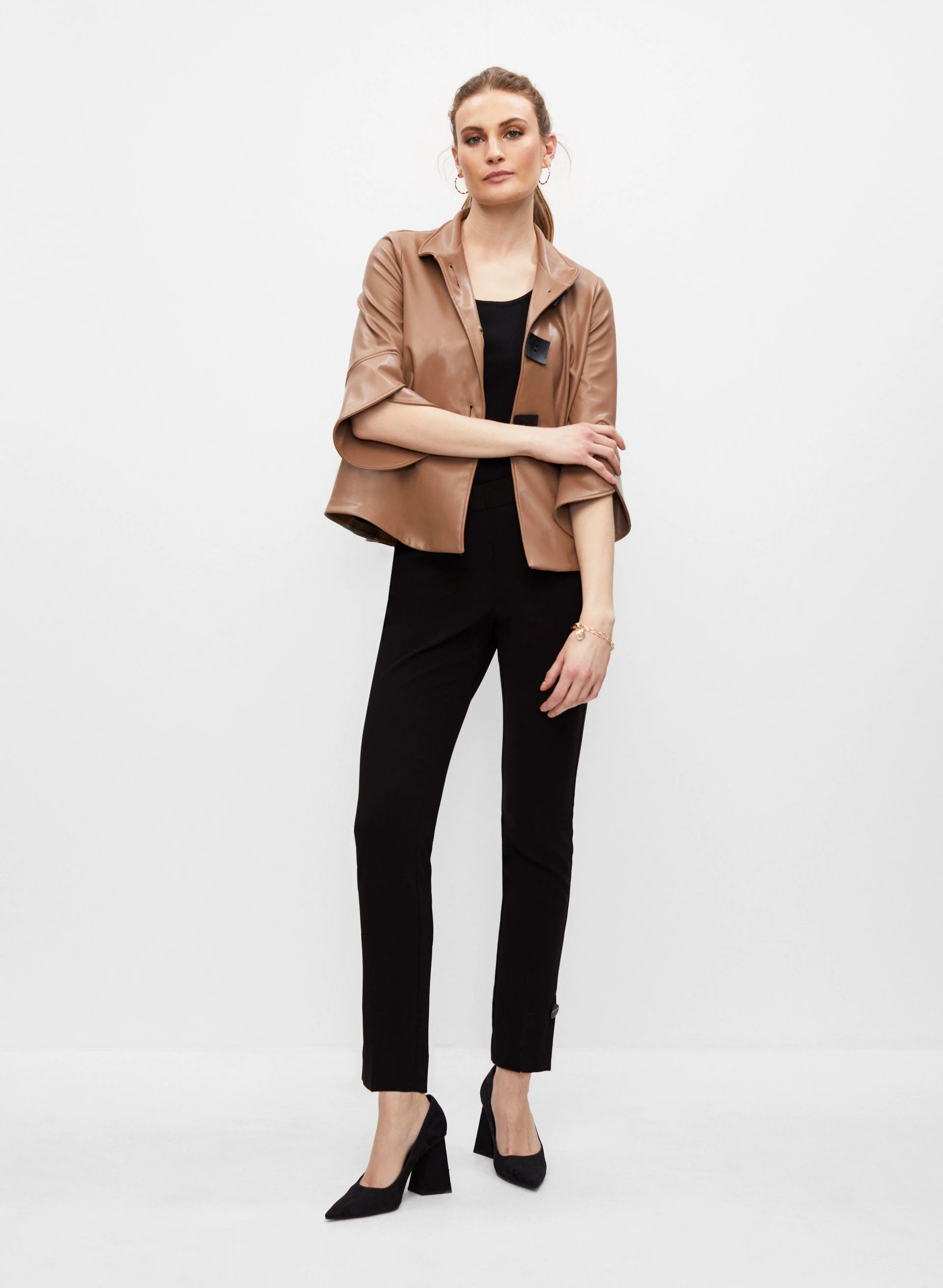 Joseph Ribkoff - Button Detail Vegan Leather Jacket - Image 4