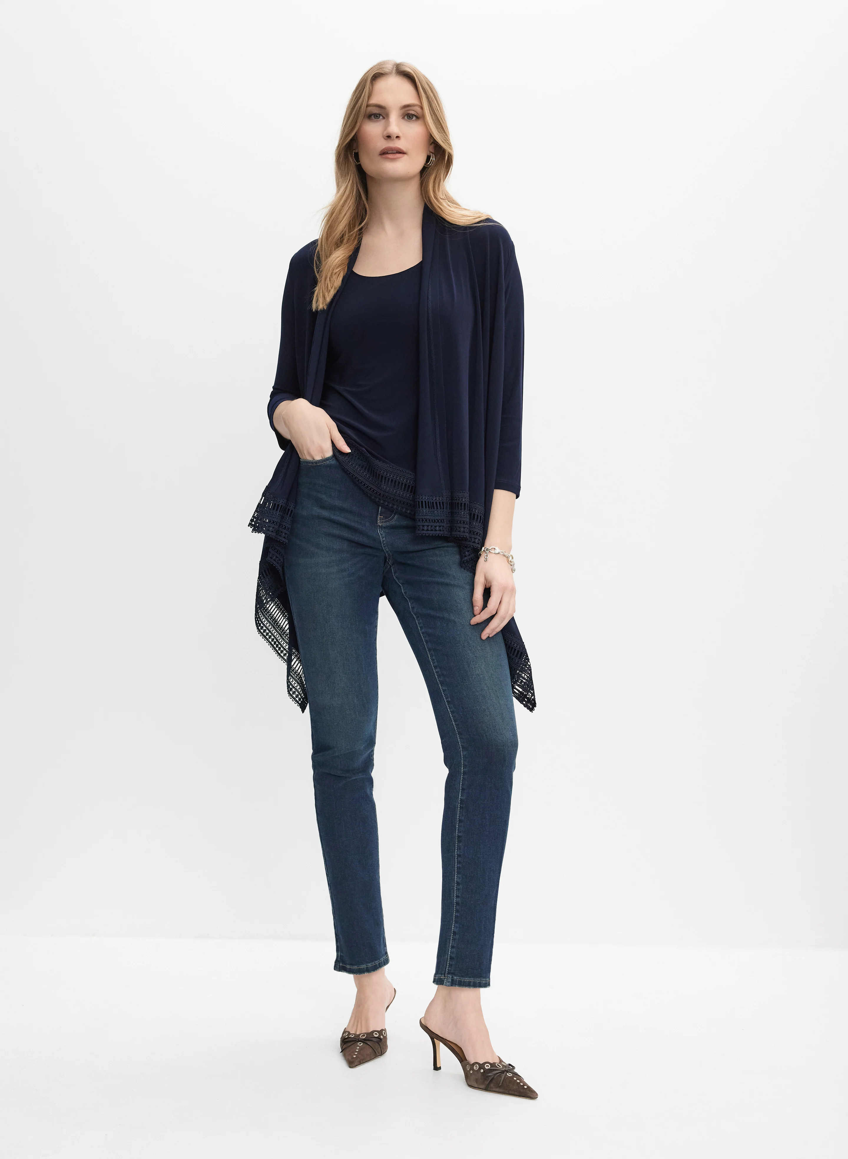 Joseph Ribkoff - Crochet Trim Top & Sweater Set - Image 3