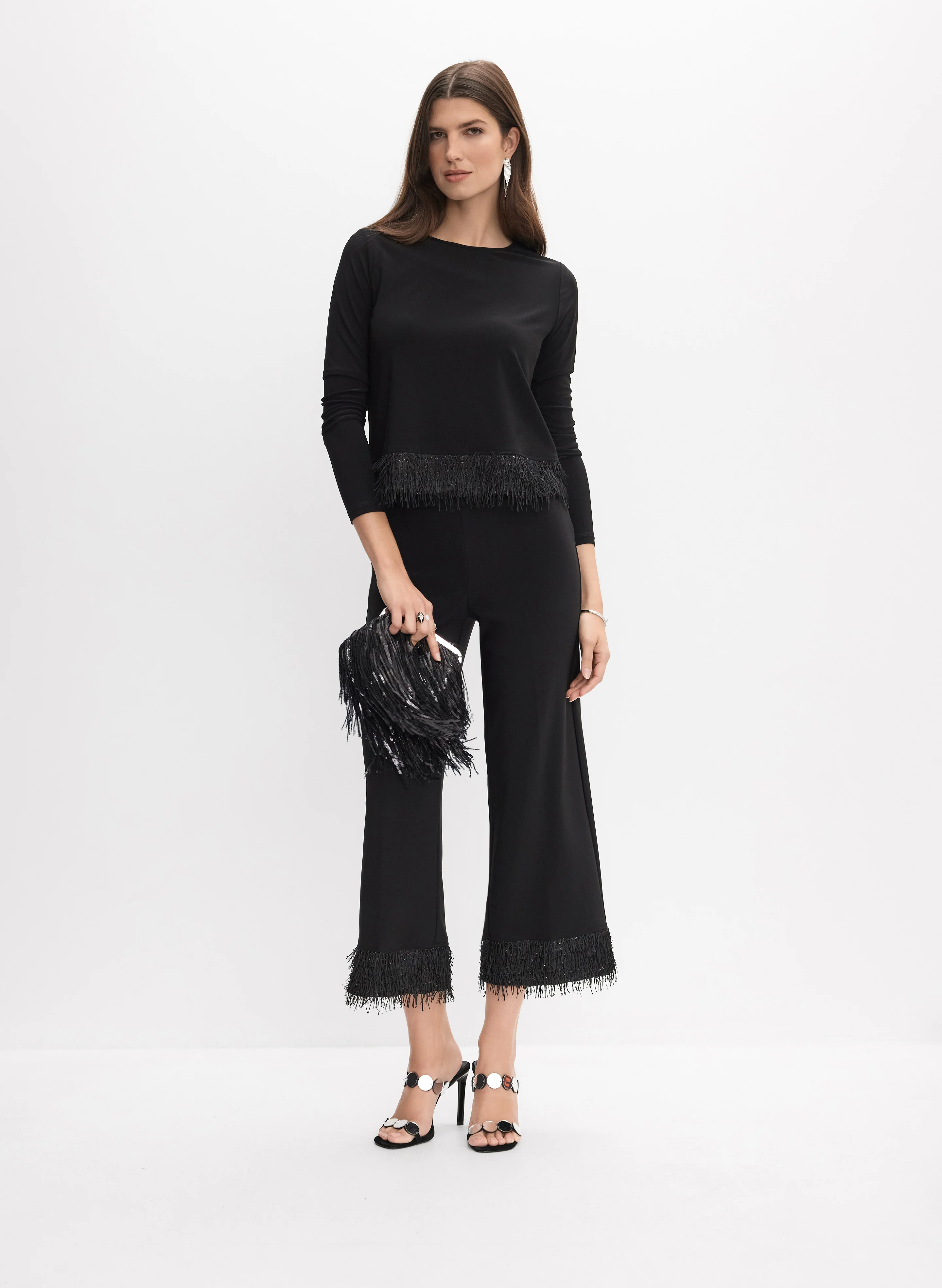 Joseph Ribkoff - Feather Trim Pants - Image 3