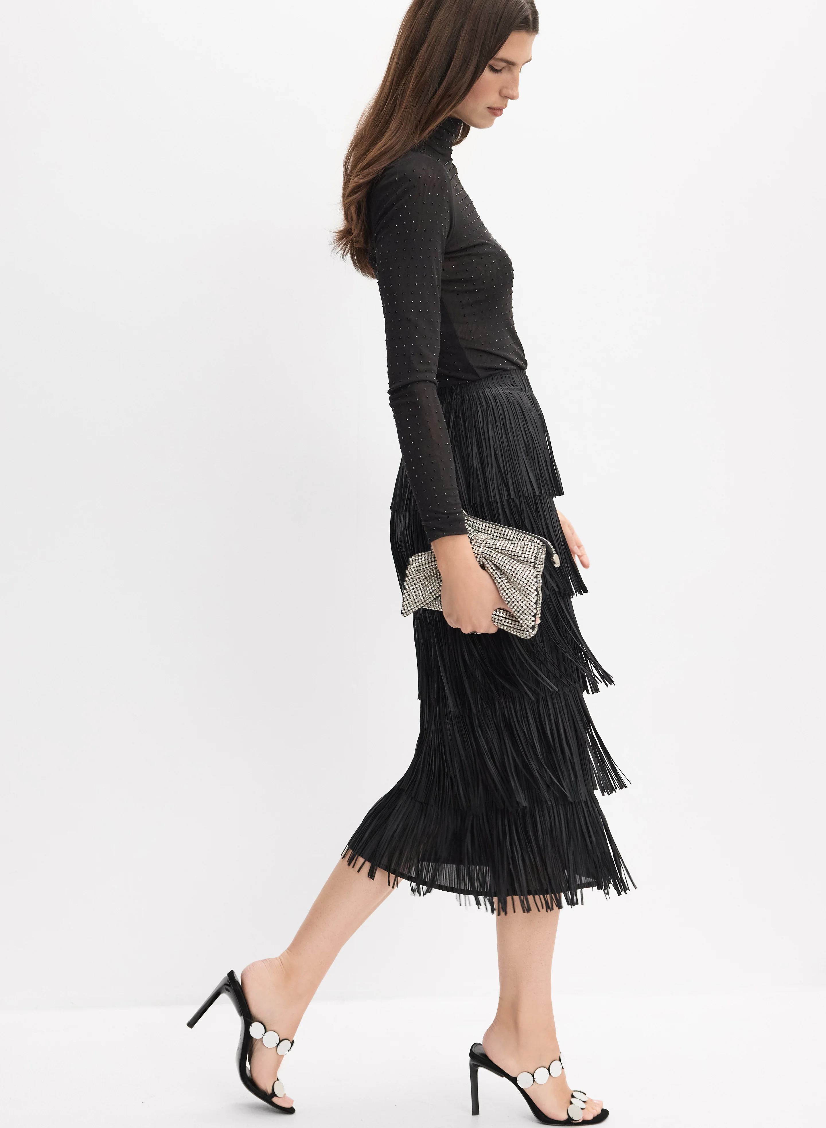 Joseph Ribkoff - Tiered Fringe Skirt - Image 5