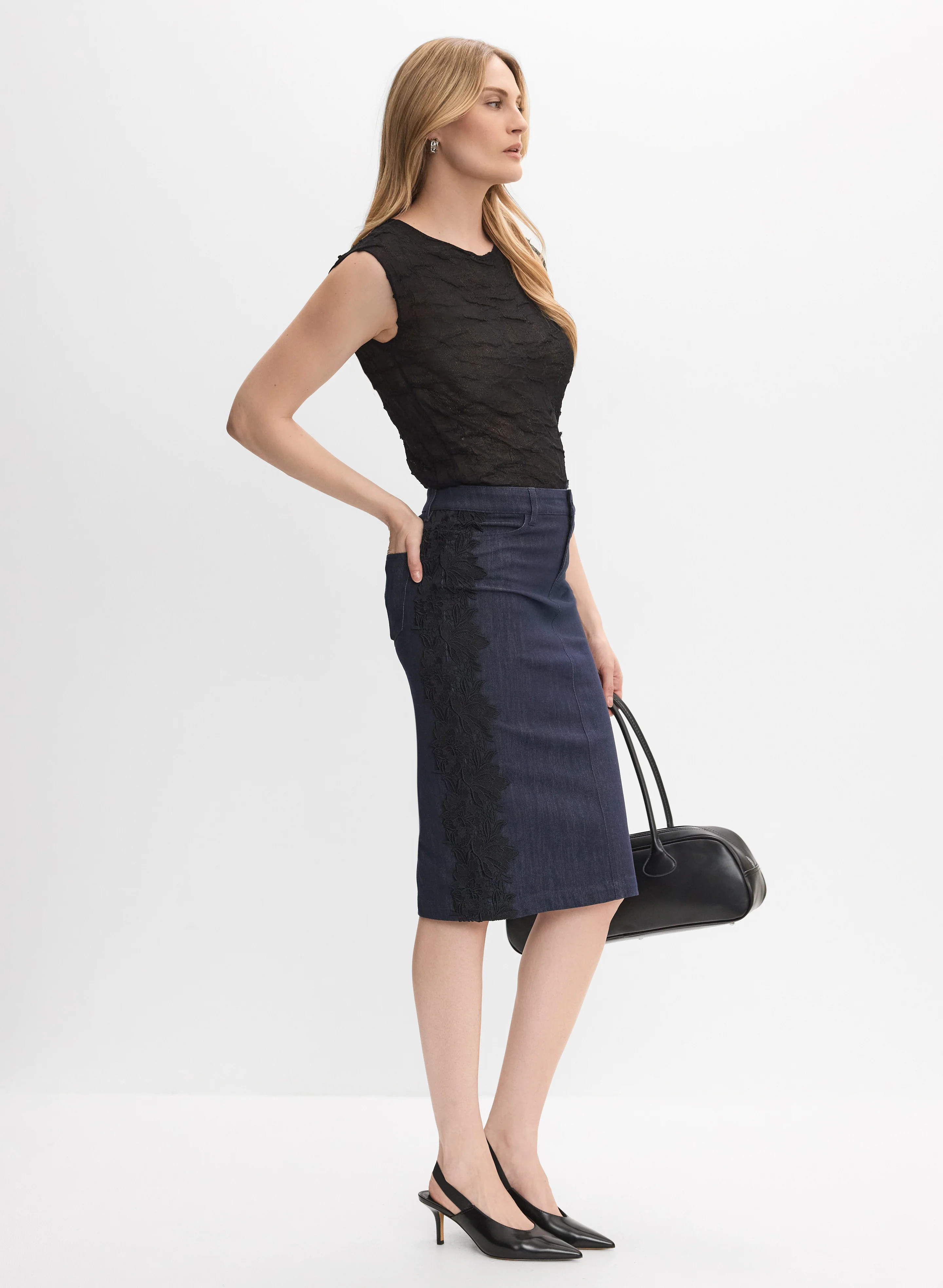 Lace Detail Denim Skirt - Image 5