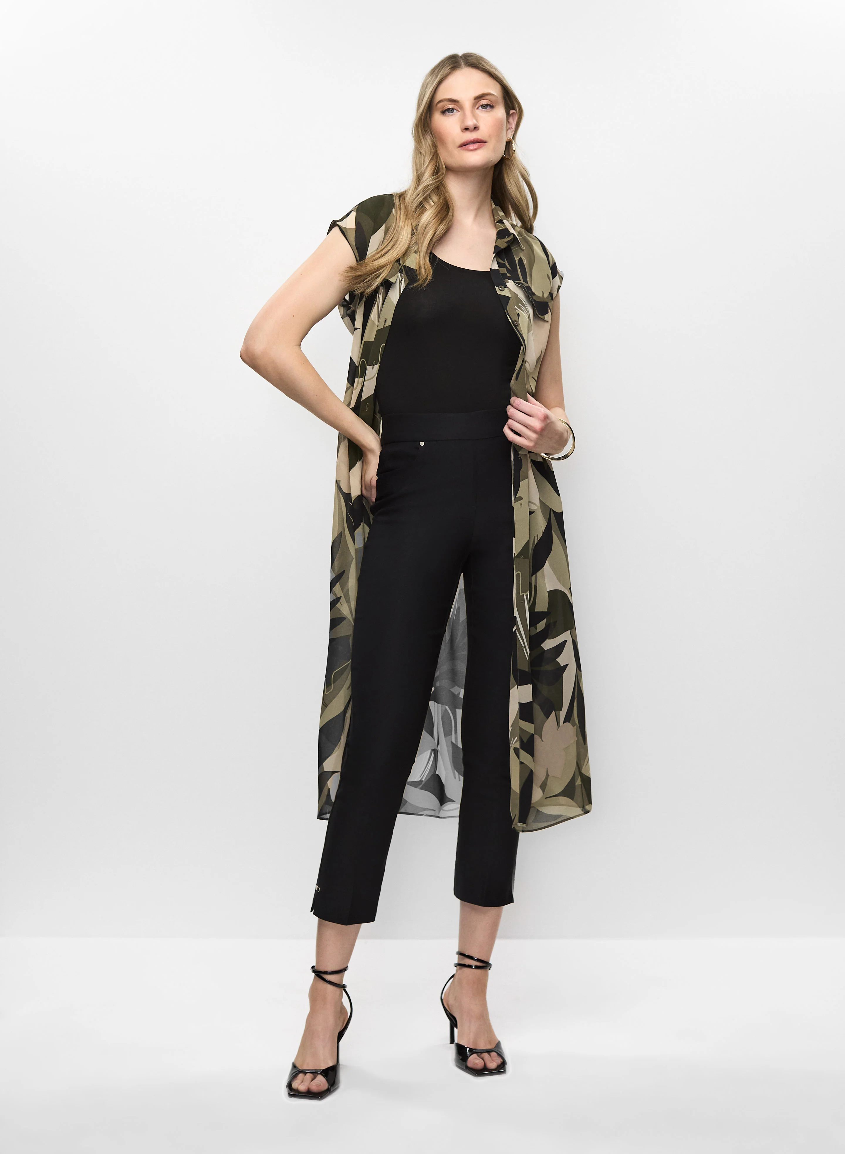 Long Button-Front Chiffon Tunic - Image 3