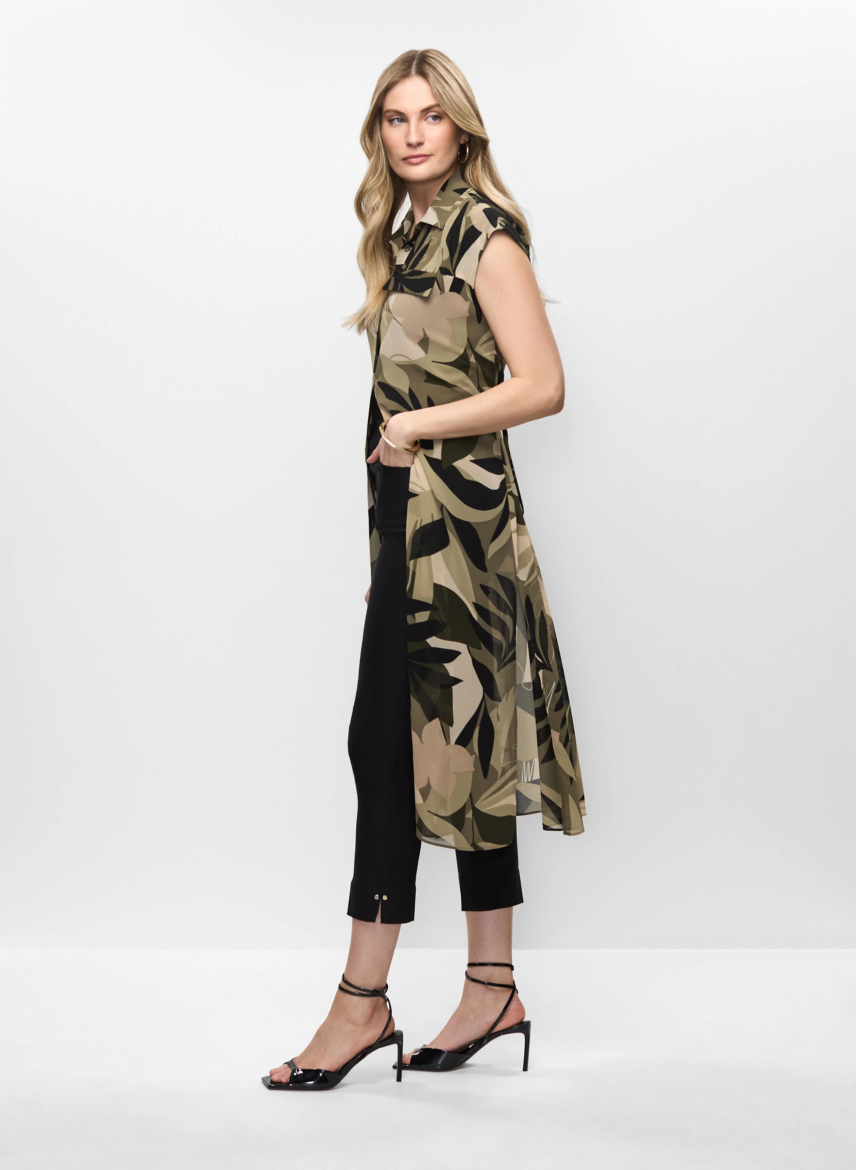 Long Button-Front Chiffon Tunic - Image 5