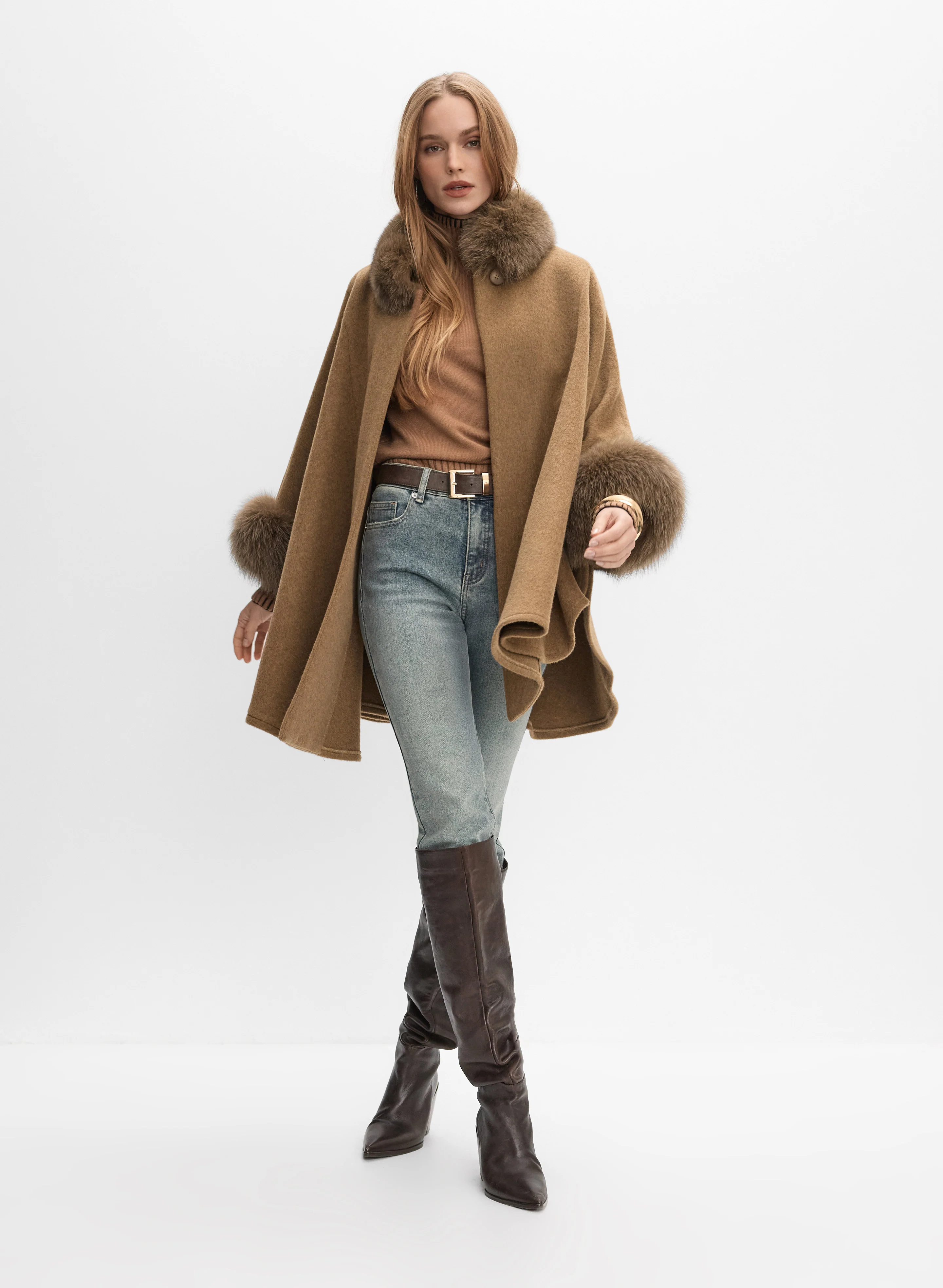 Mallia - Fur Trim Wool-Blend Cape - Image 3