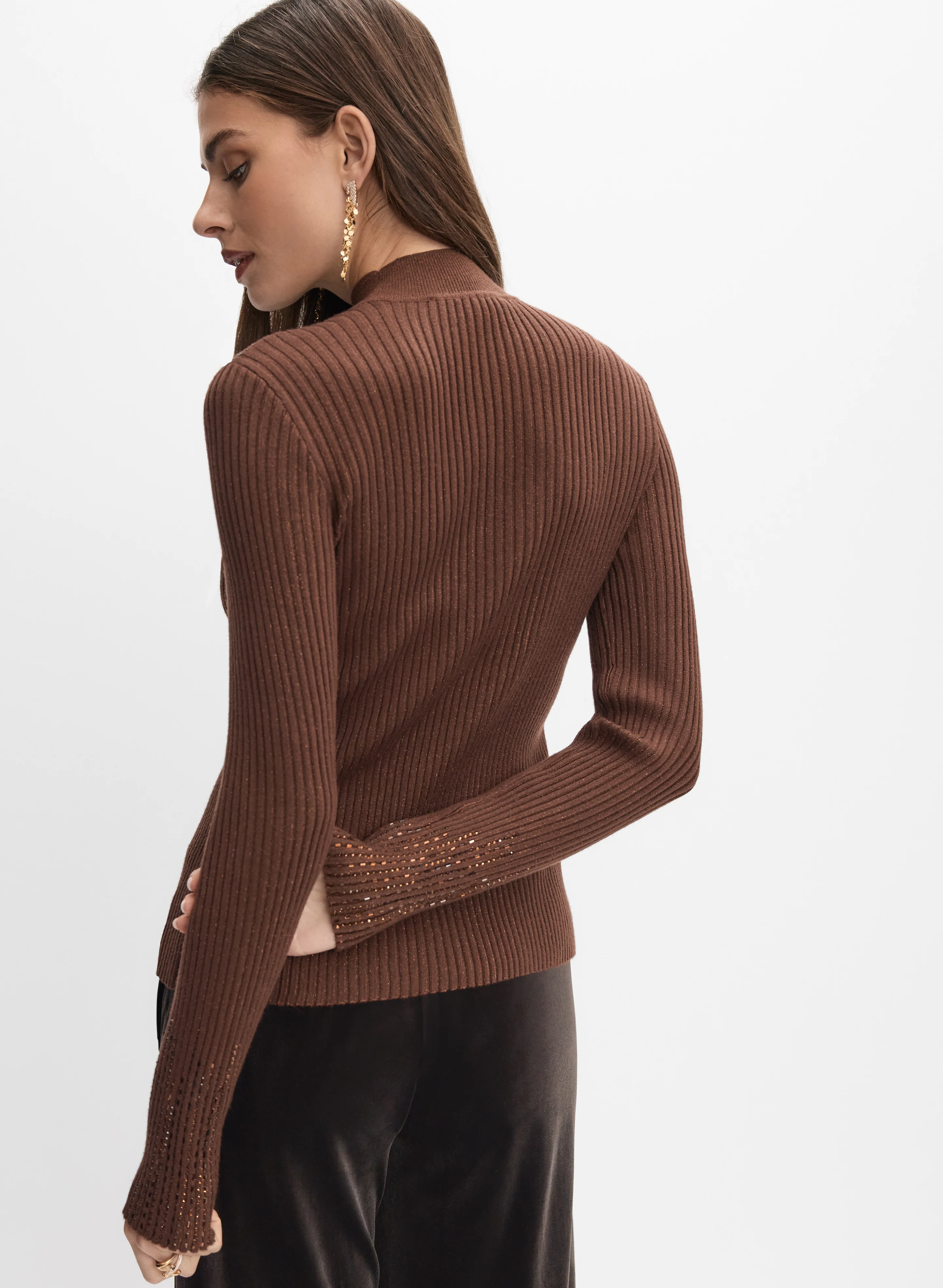 Metallic Sheer Yoke Sweater - Image 4