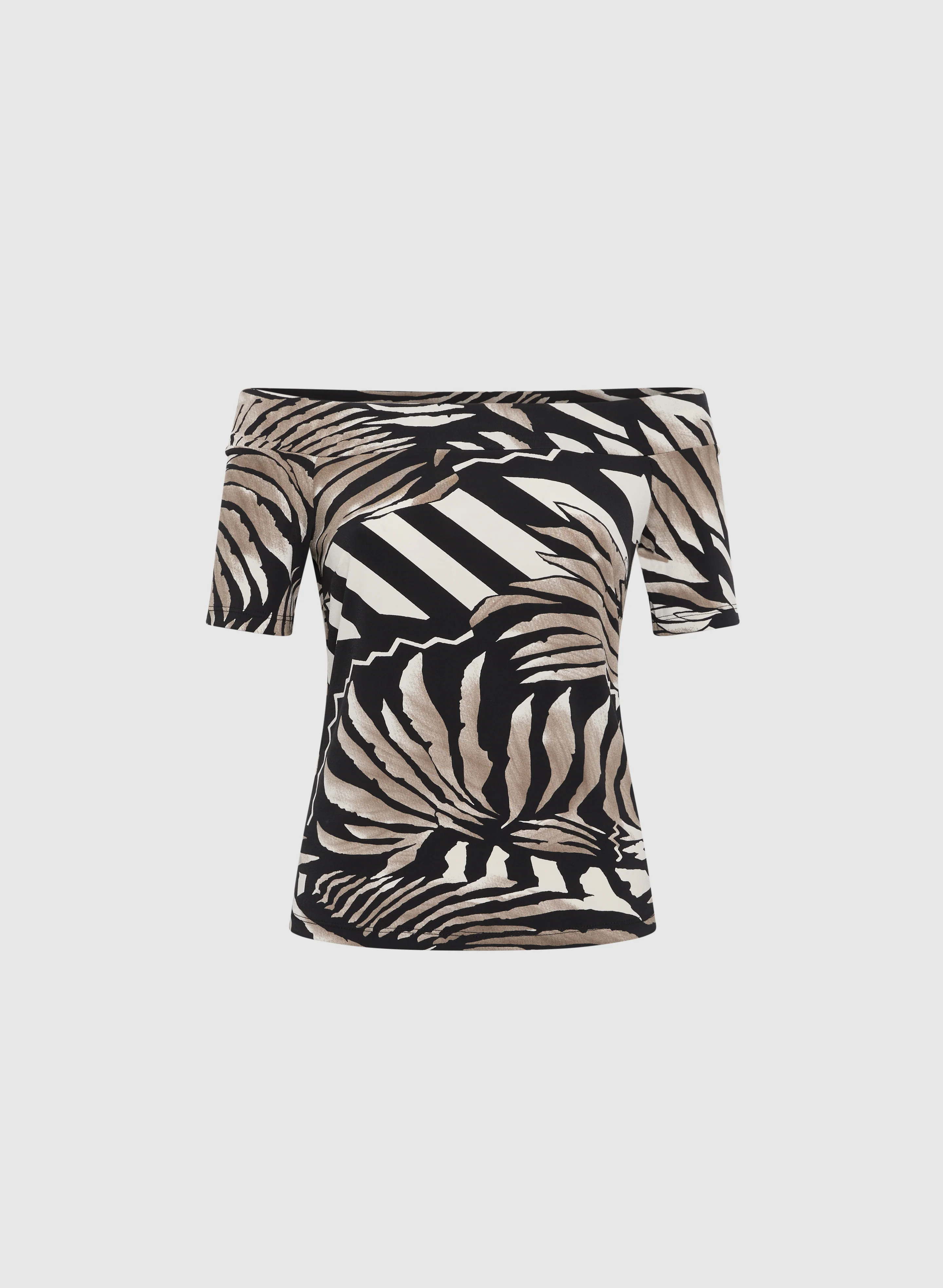 Off-the-Shoulder Leaf Print  T-Shirt - Image 6