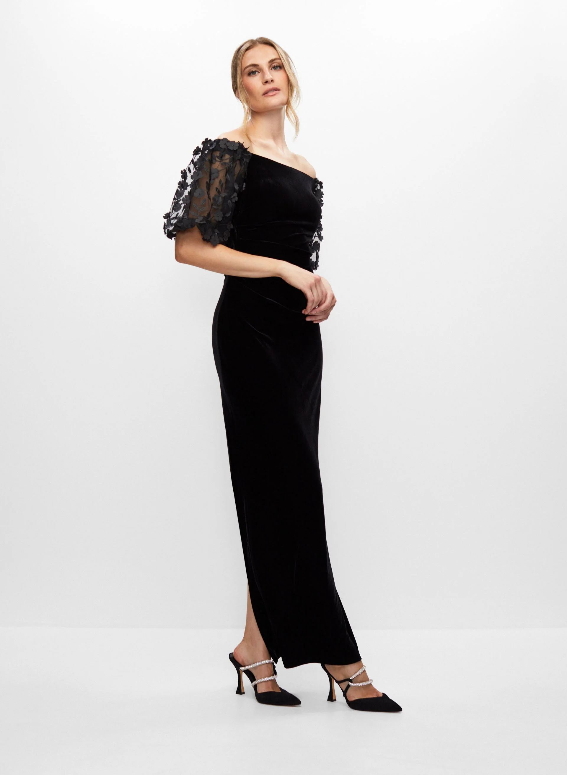 BA Nites - Velvet Floral Sleeve Dress - Image 3