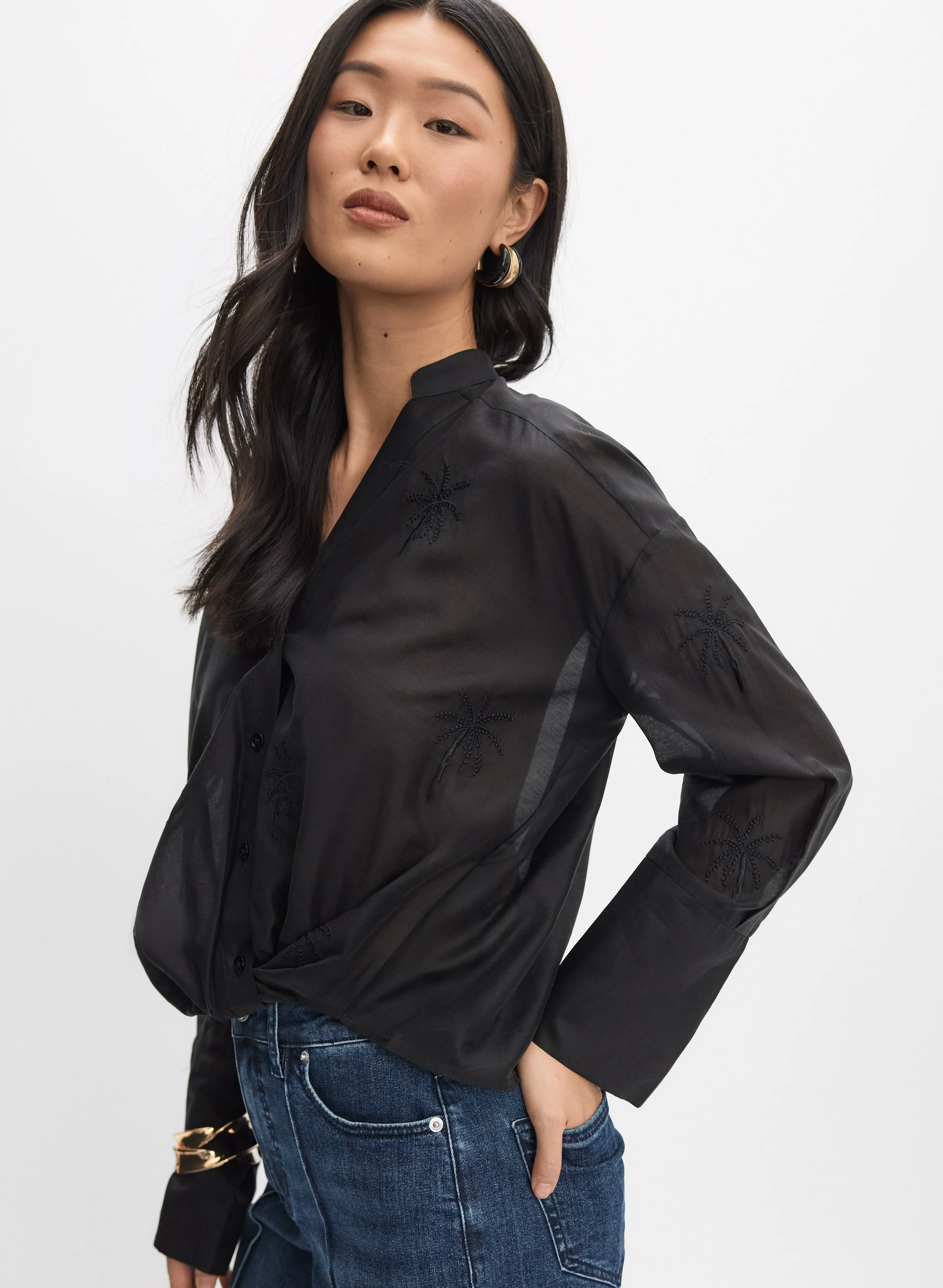 Palm Tree Embroidered Blouse - Image 5