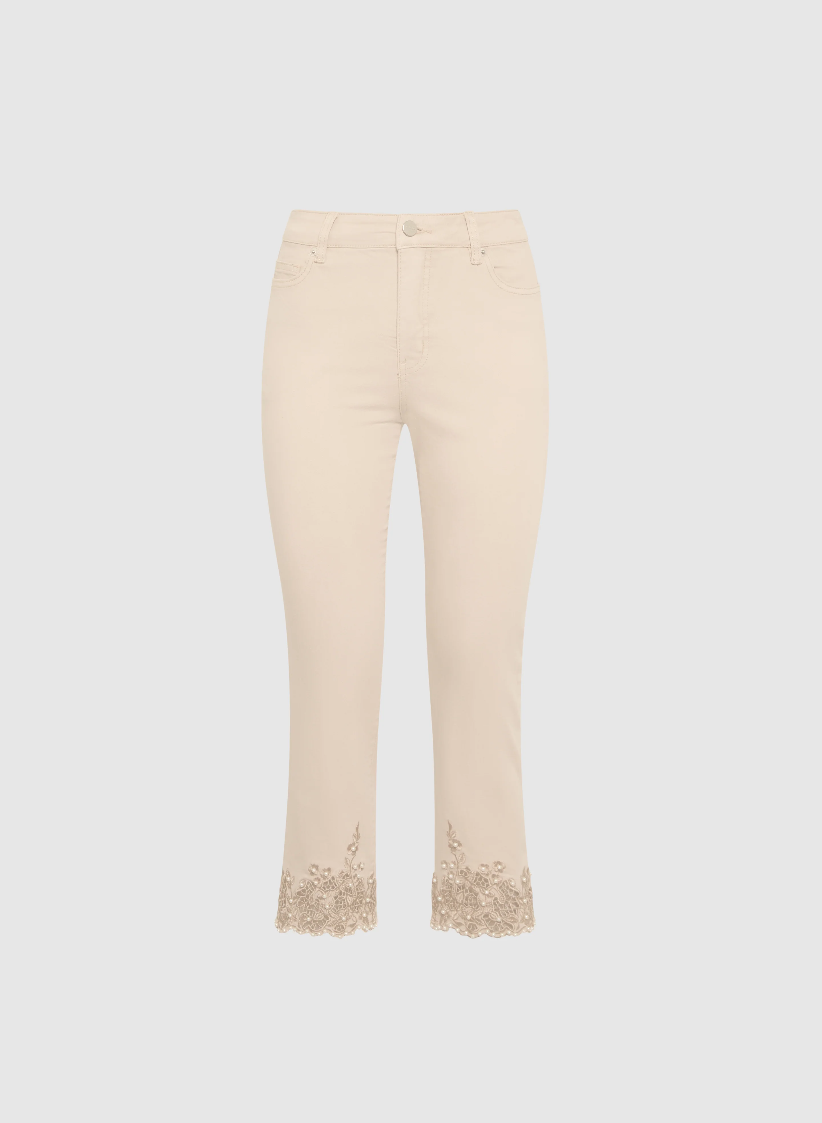 Pearl Embellished Denim Capris - Image 6