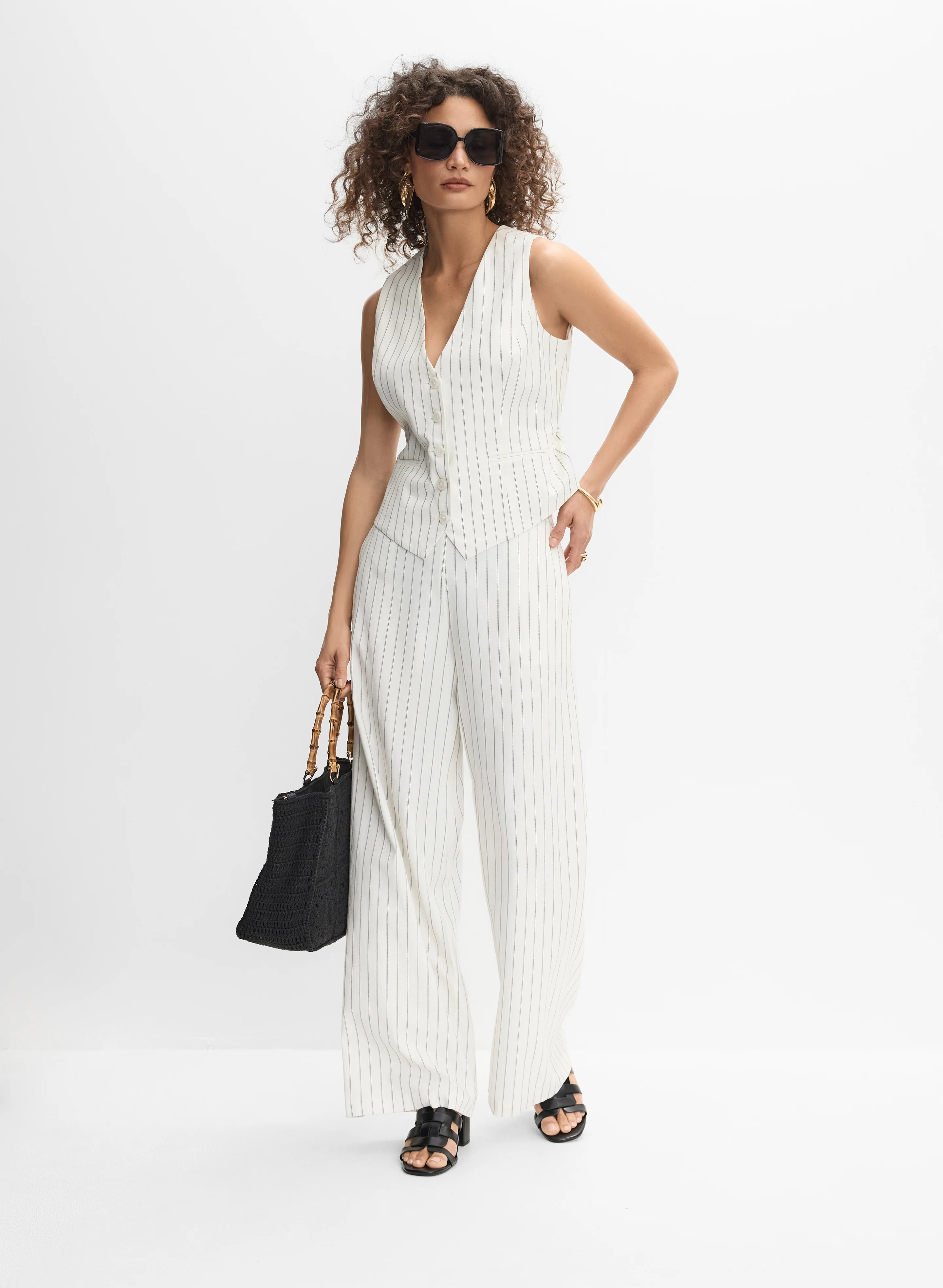 Pinstripe Linen Vest & Soho Wide-Leg Pants