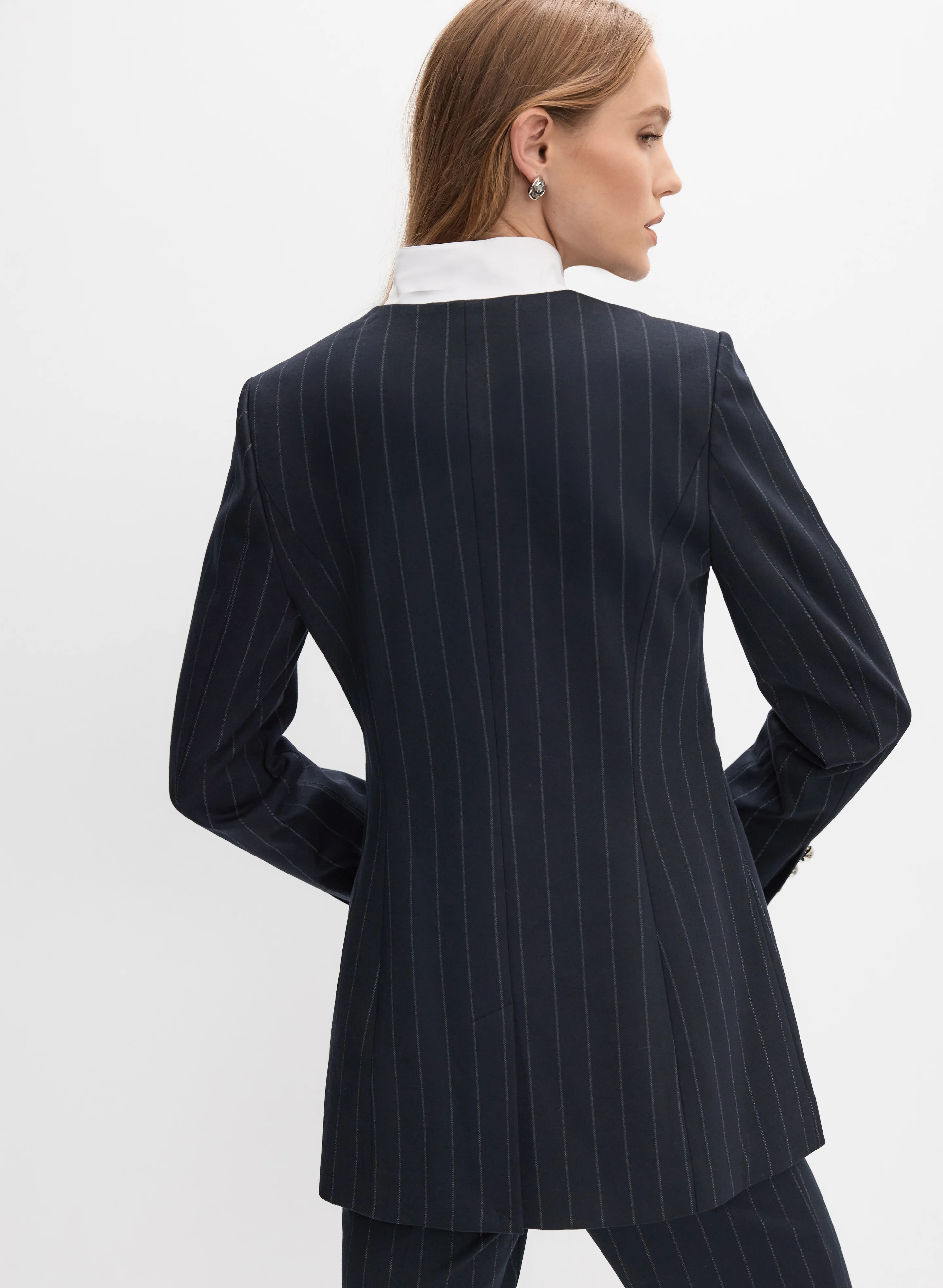 Pinstripe Long Blazer - Image 4