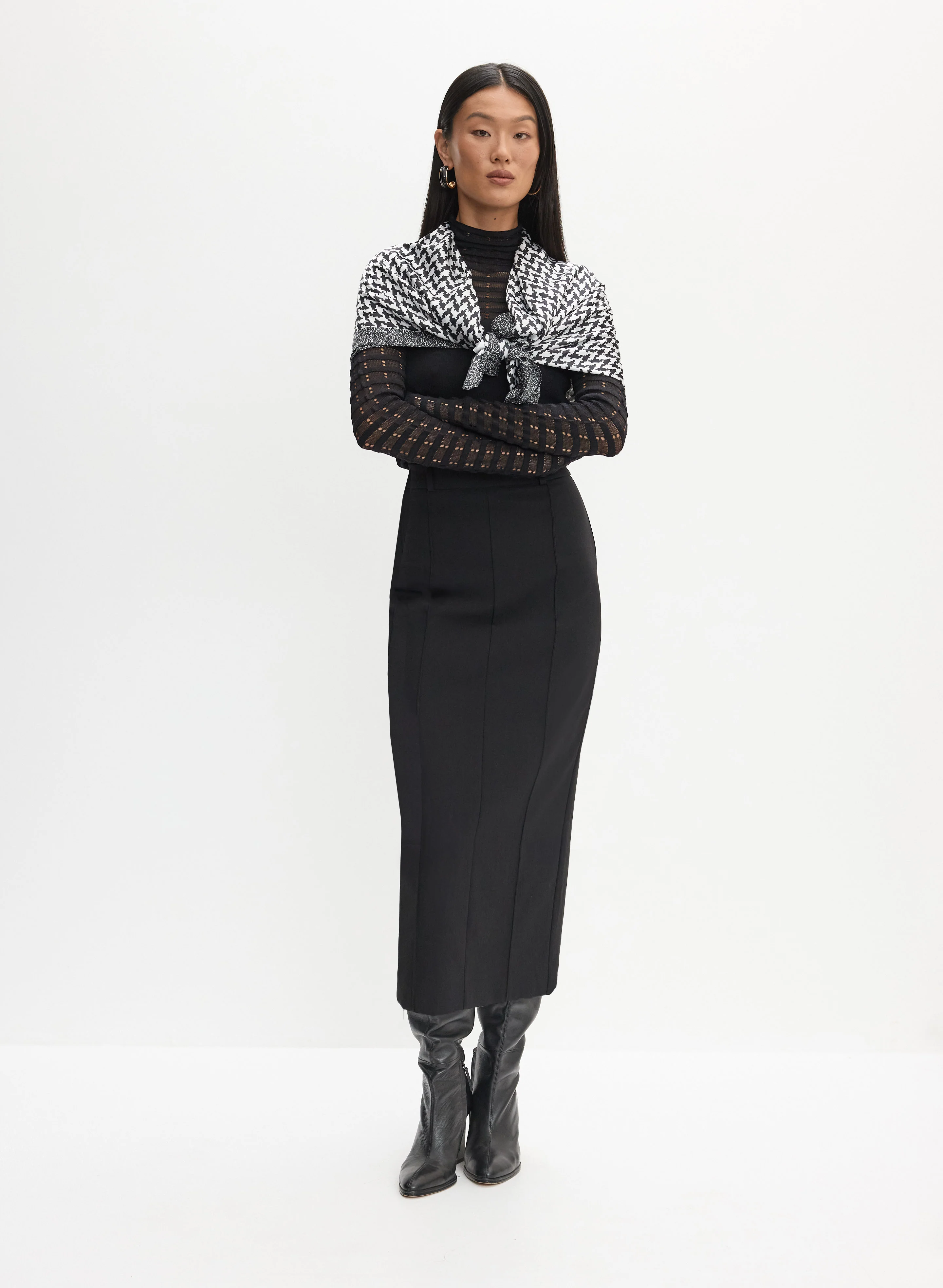 Pointelle Knit Sweater & Pencil Skirt