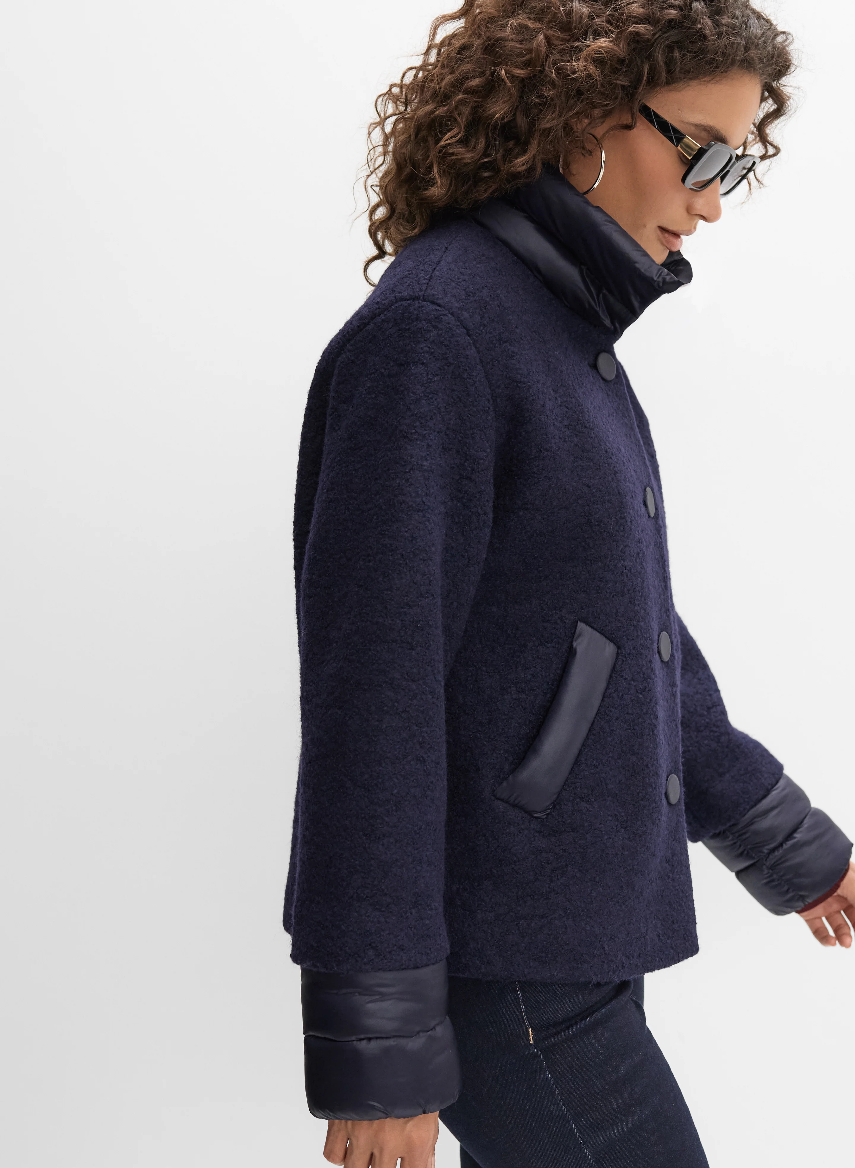Quilted Detail Boiled Wool Coat - Image 8