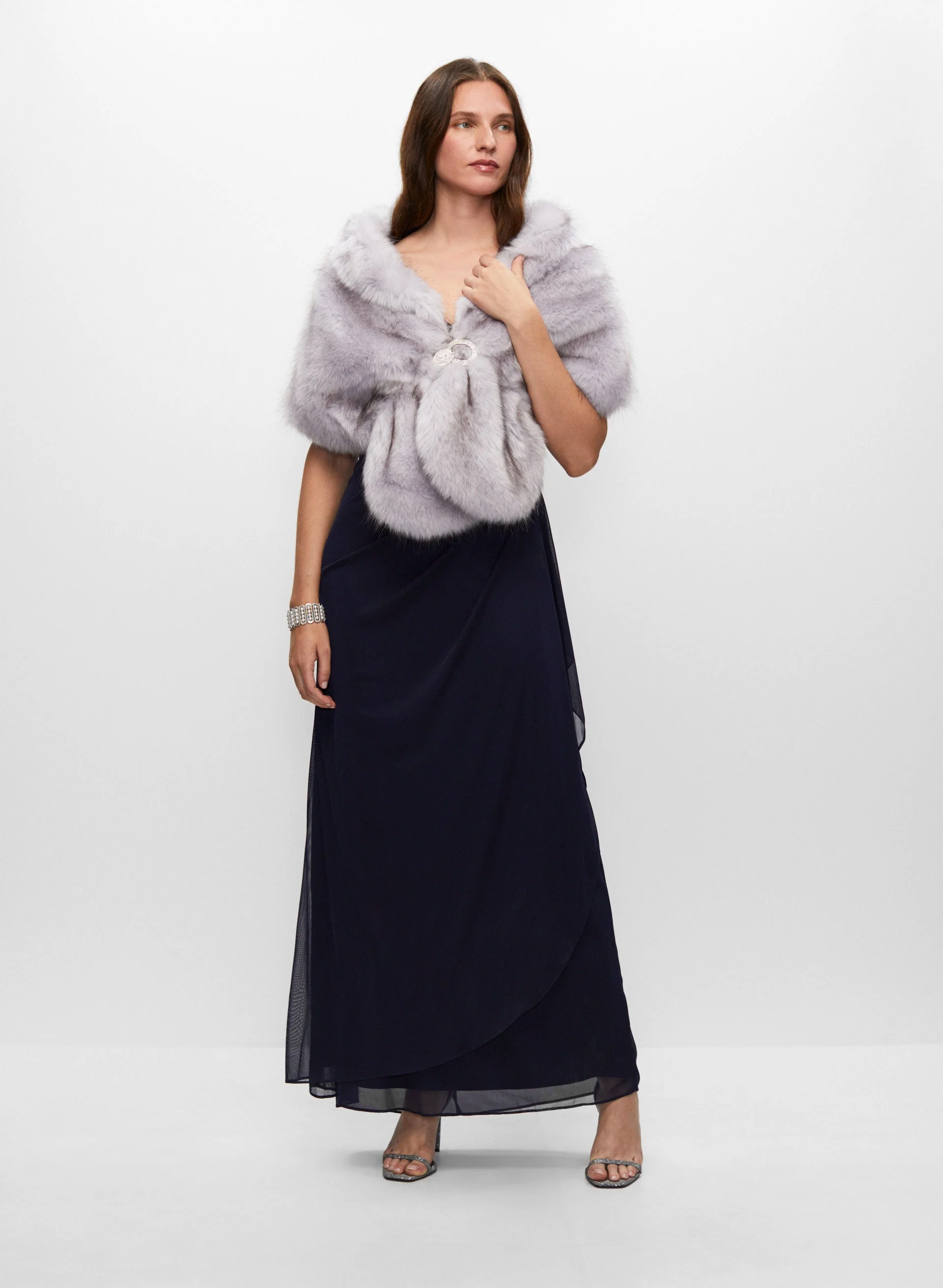 Rhinestone Clip Faux Fur Stole - Image 4