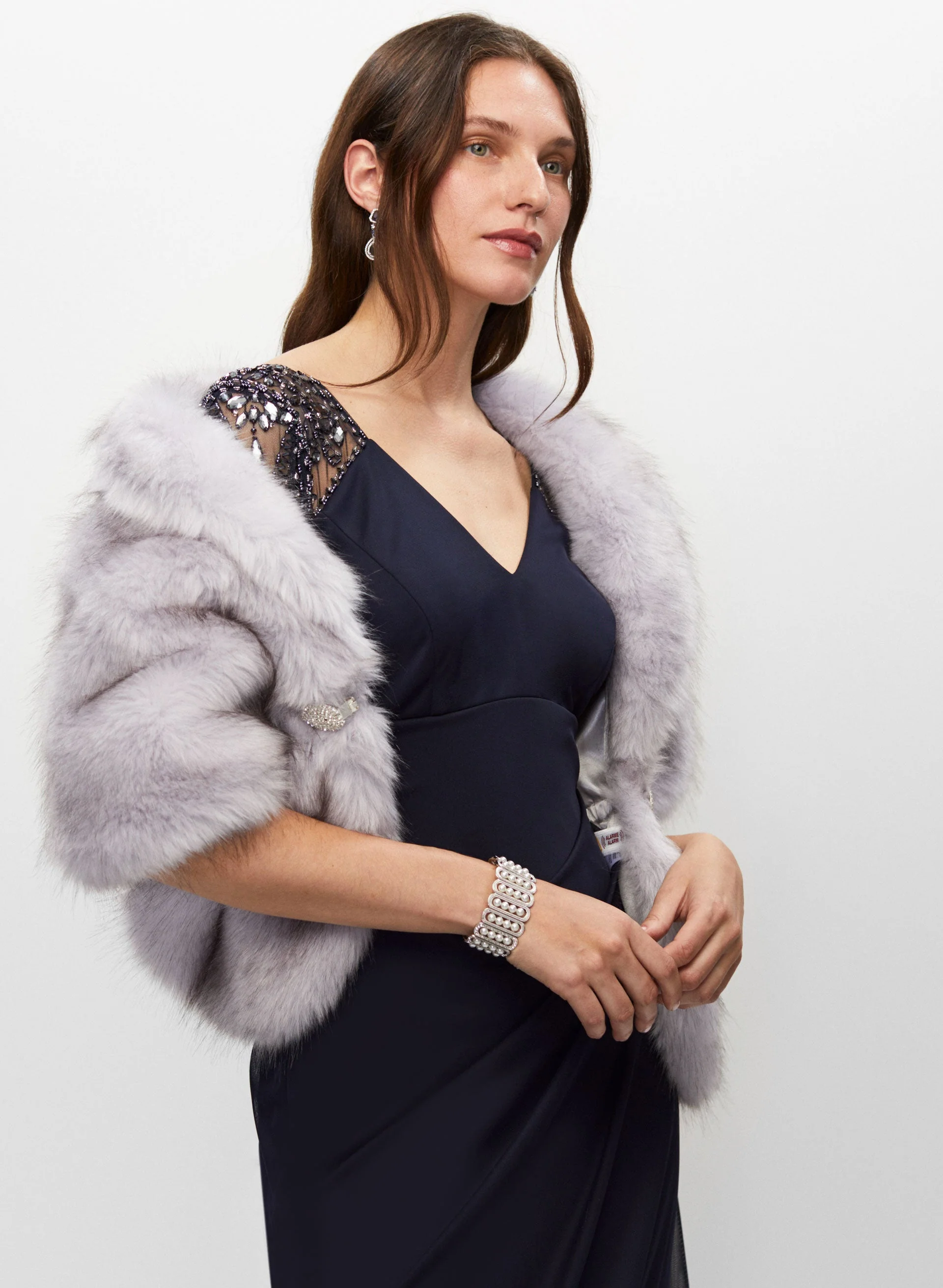Rhinestone Clip Faux Fur Stole - Image 5