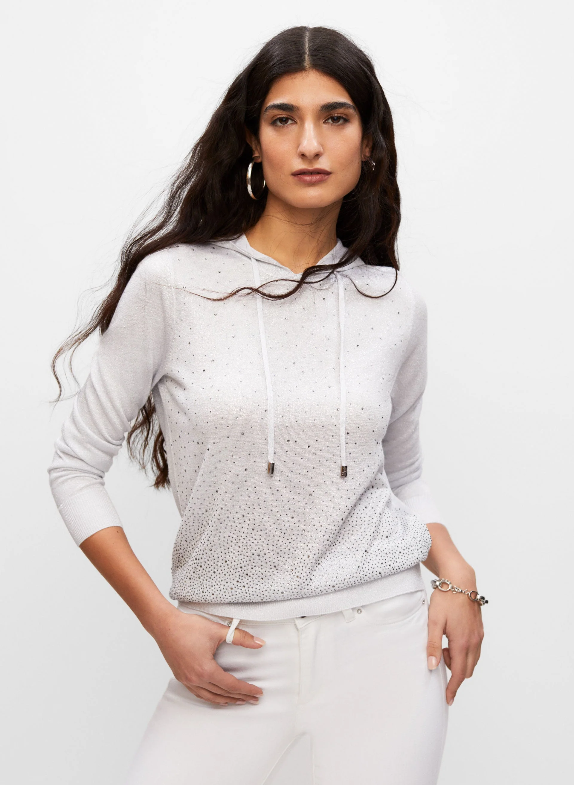 Rhinestone Detail Hooded Top